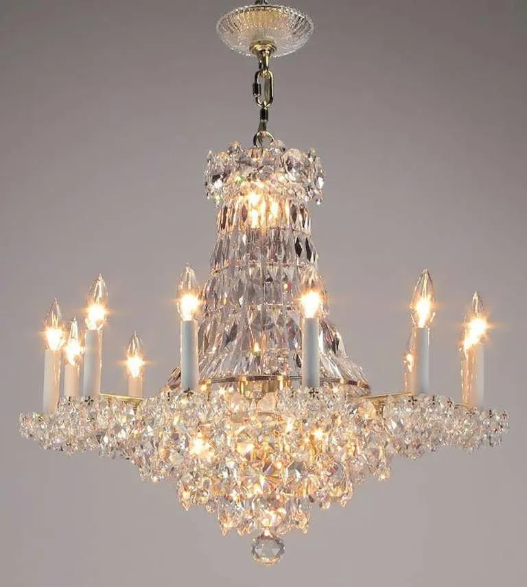 Art Deco Revival Brass, Crystal & Mirror Twelve-Arm Chandelier - 2