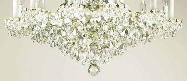 Art Deco Revival Brass, Crystal & Mirror Twelve-Arm Chandelier - 3