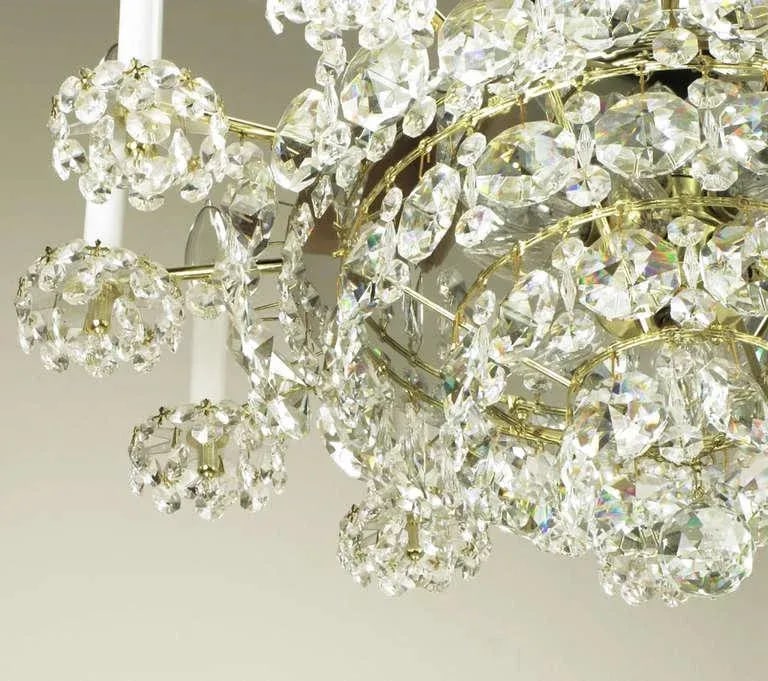 Art Deco Revival Brass, Crystal & Mirror Twelve-Arm Chandelier - 5
