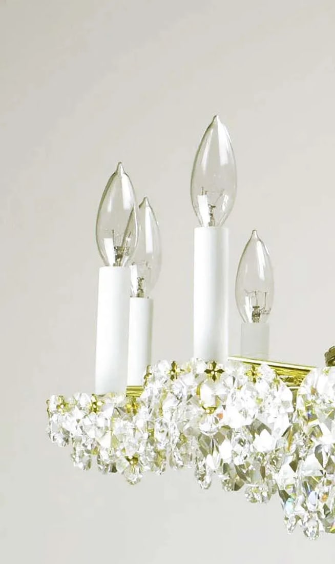 Art Deco Revival Brass, Crystal & Mirror Twelve-Arm Chandelier - 7