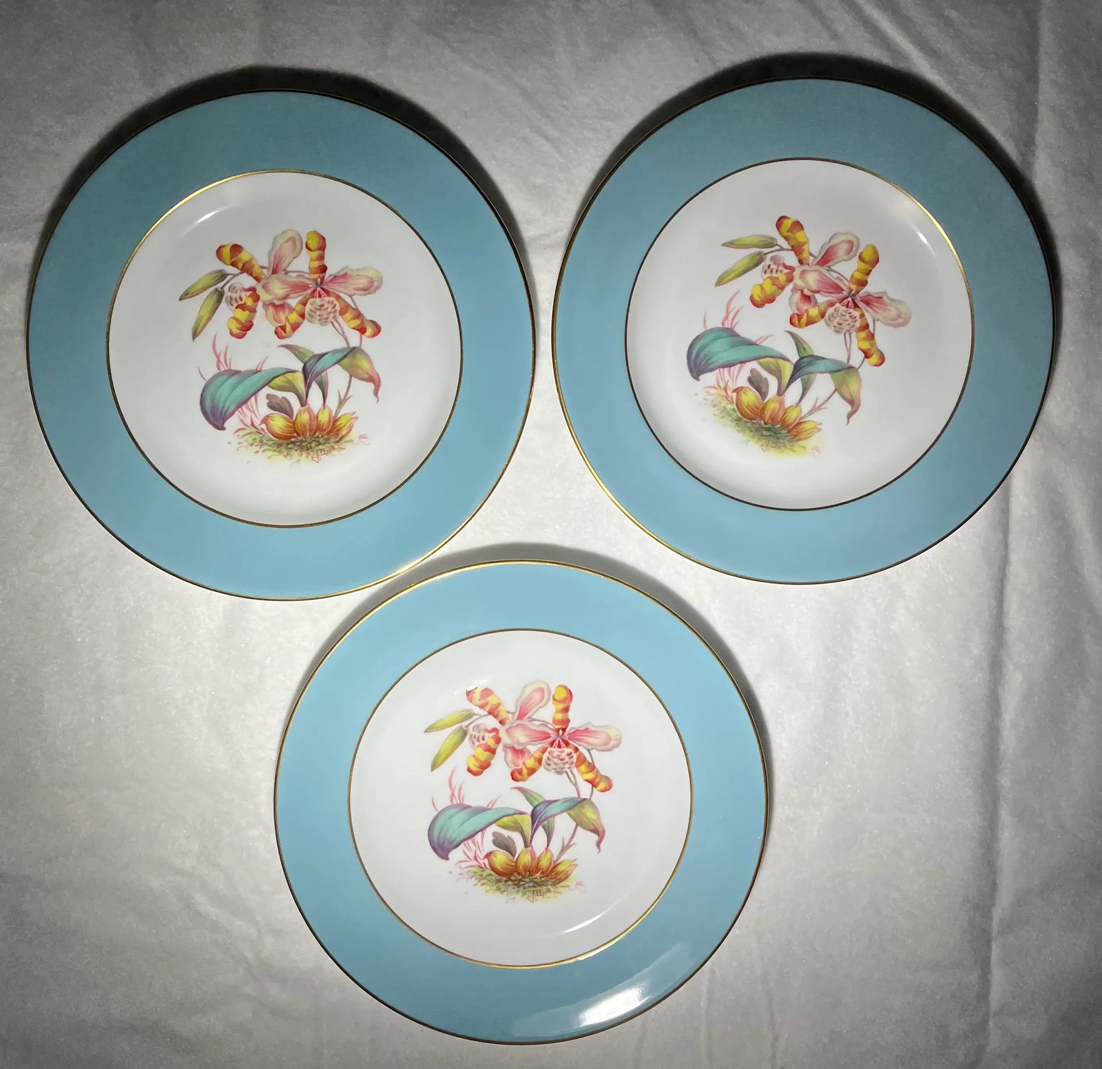 Late 20th Century Vintage Tiffany Orchid Dessert Plates- Set of 11 - 3
