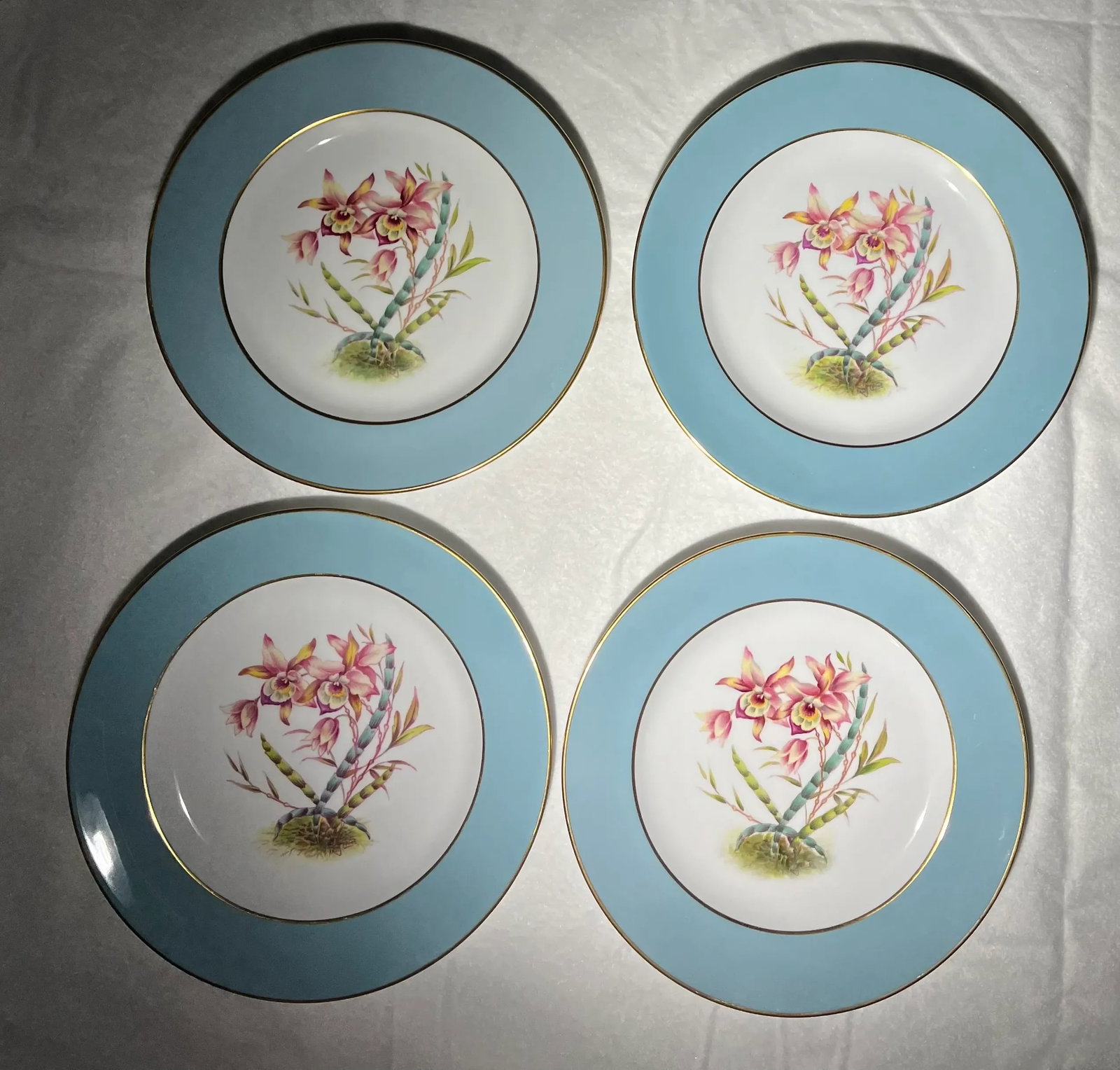 Late 20th Century Vintage Tiffany Orchid Dessert Plates- Set of 11 - 4