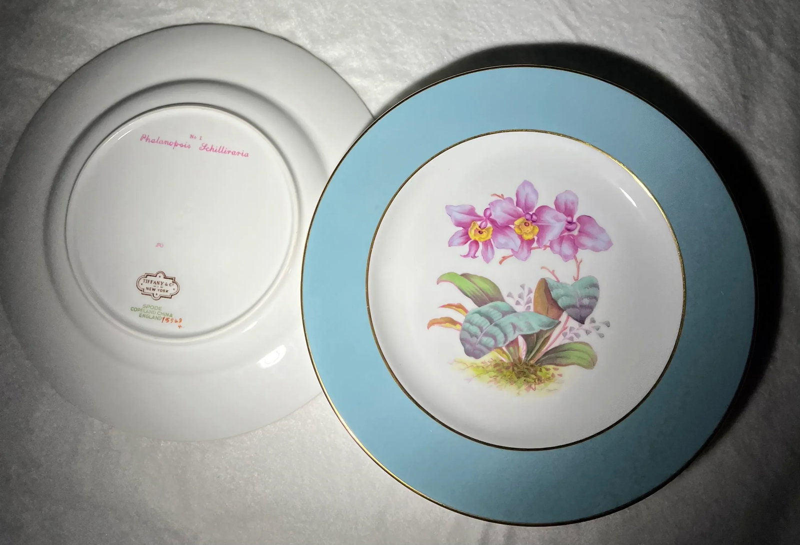 Late 20th Century Vintage Tiffany Orchid Dessert Plates- Set of 11 - 8