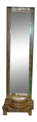Vintage Indian Dressing Mirror: A truly unique design incorporating antique column base as the pedestal, reclaimed wood as the frame comes together to create this warm and whimsically finished mirror perfect for a dressing room!