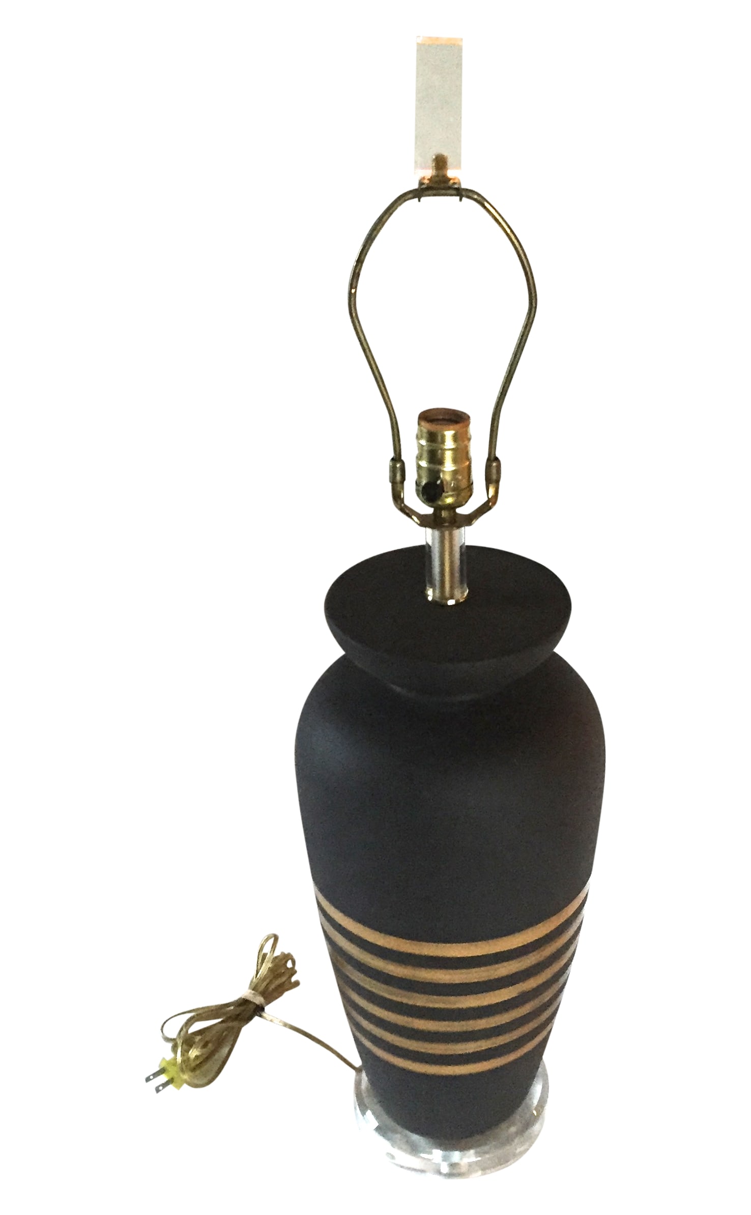 Mid-Century Modern Black & Gold Striped Table Lamp - 2
