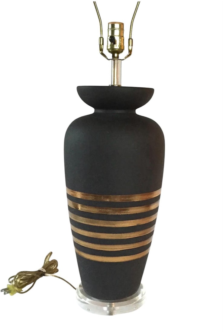 Mid-Century Modern Black & Gold Striped Table Lamp - 4