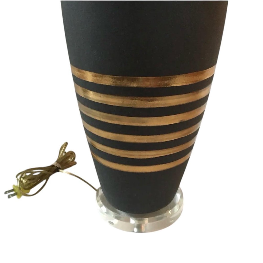 Mid-Century Modern Black & Gold Striped Table Lamp - 5