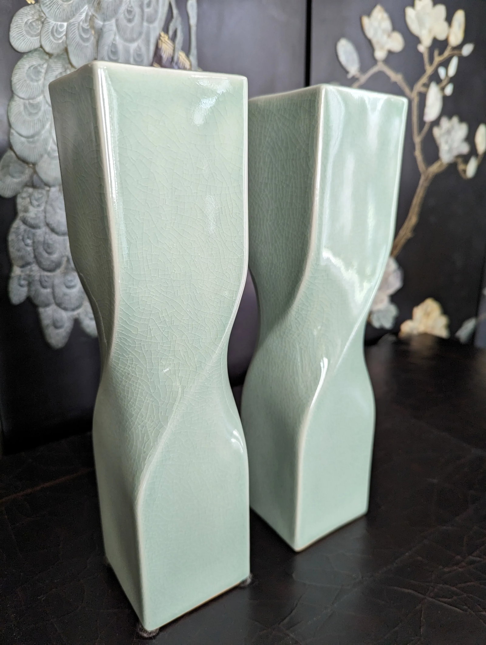 1990s Maitland-Smith Celadon Porcelain Vases- a Pair - 2