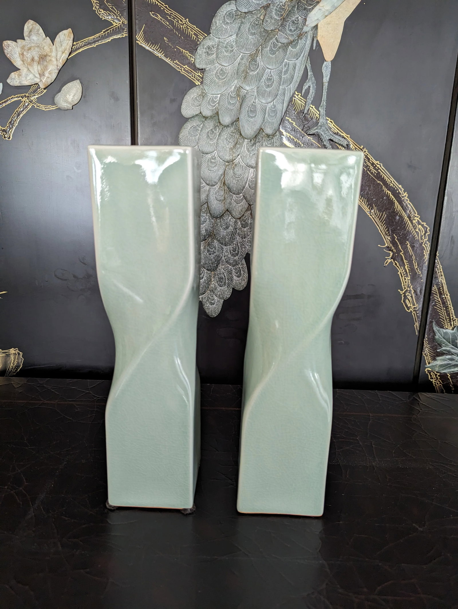 1990s Maitland-Smith Celadon Porcelain Vases- a Pair - 3