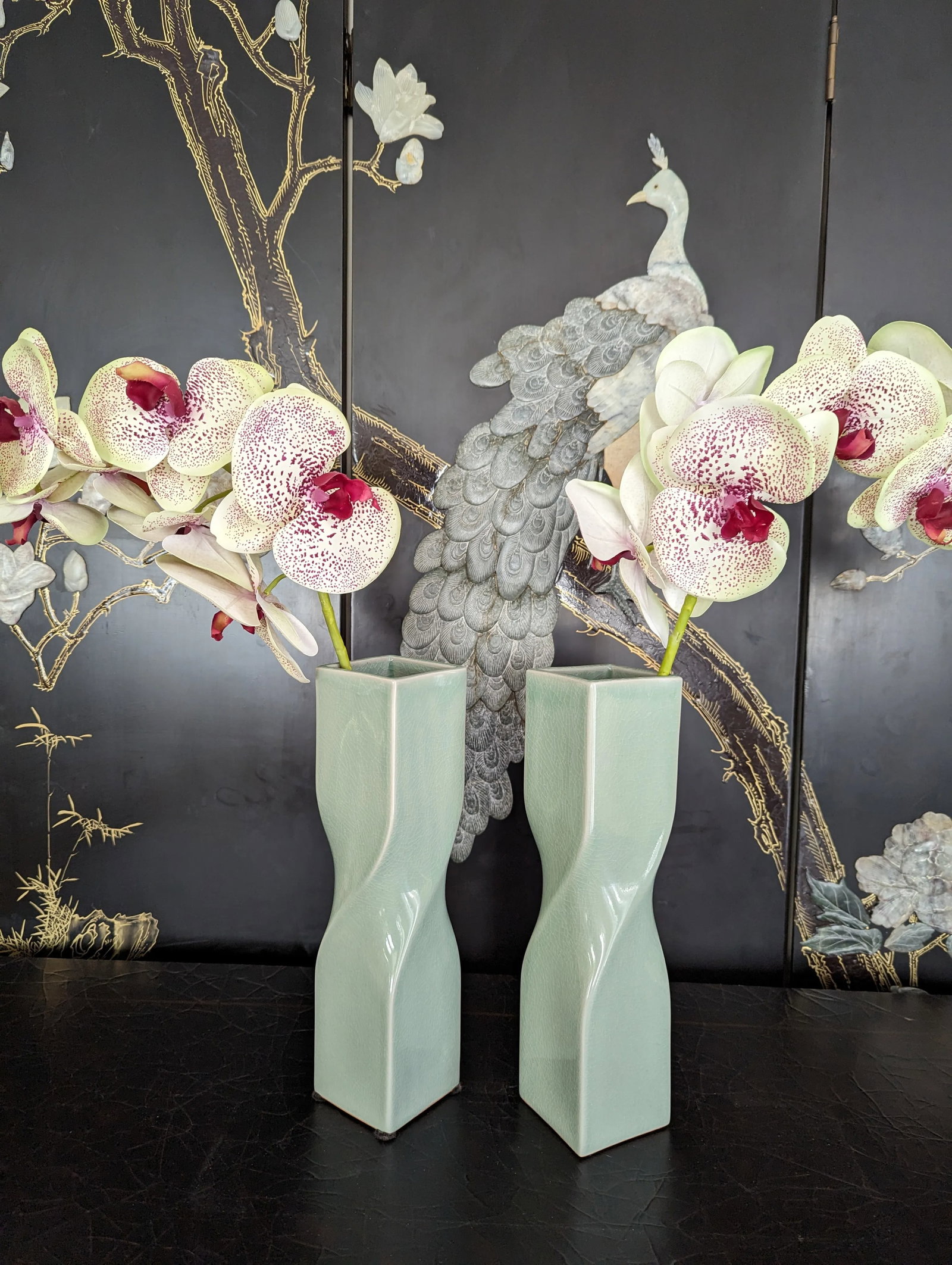 1990s Maitland-Smith Celadon Porcelain Vases- a Pair - 4