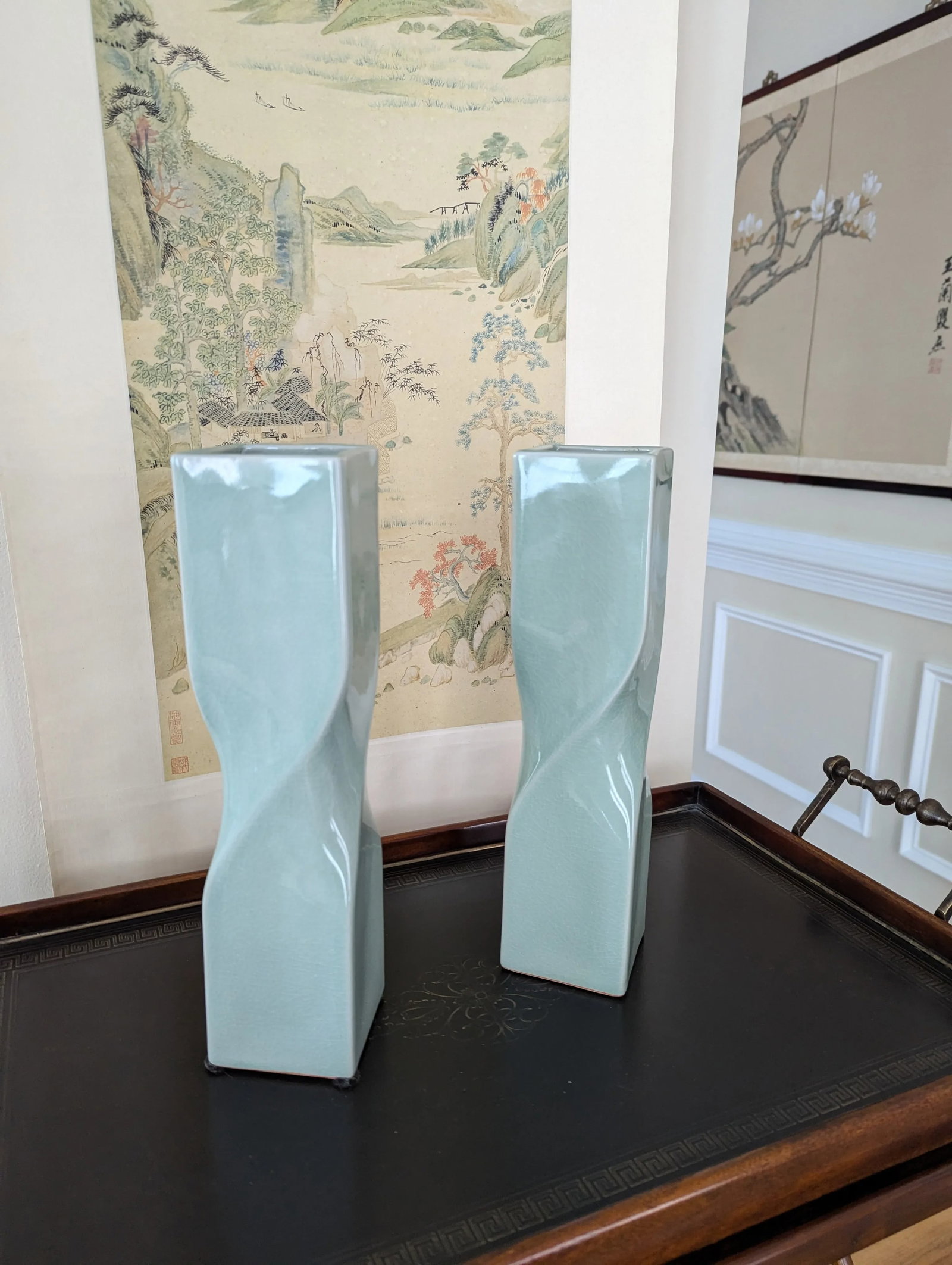 1990s Maitland-Smith Celadon Porcelain Vases- a Pair - 8