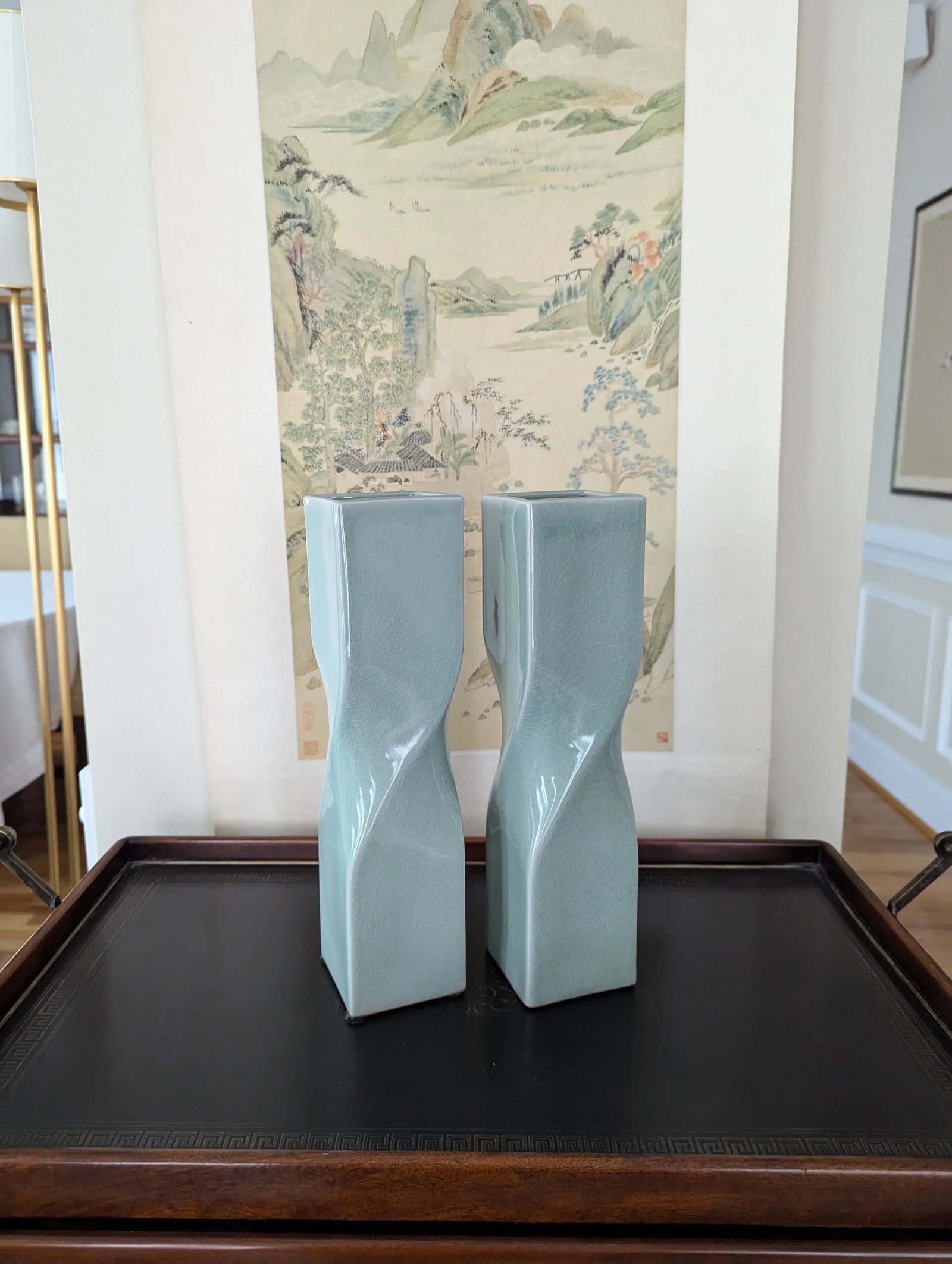 1990s Maitland-Smith Celadon Porcelain Vases- a Pair - 9
