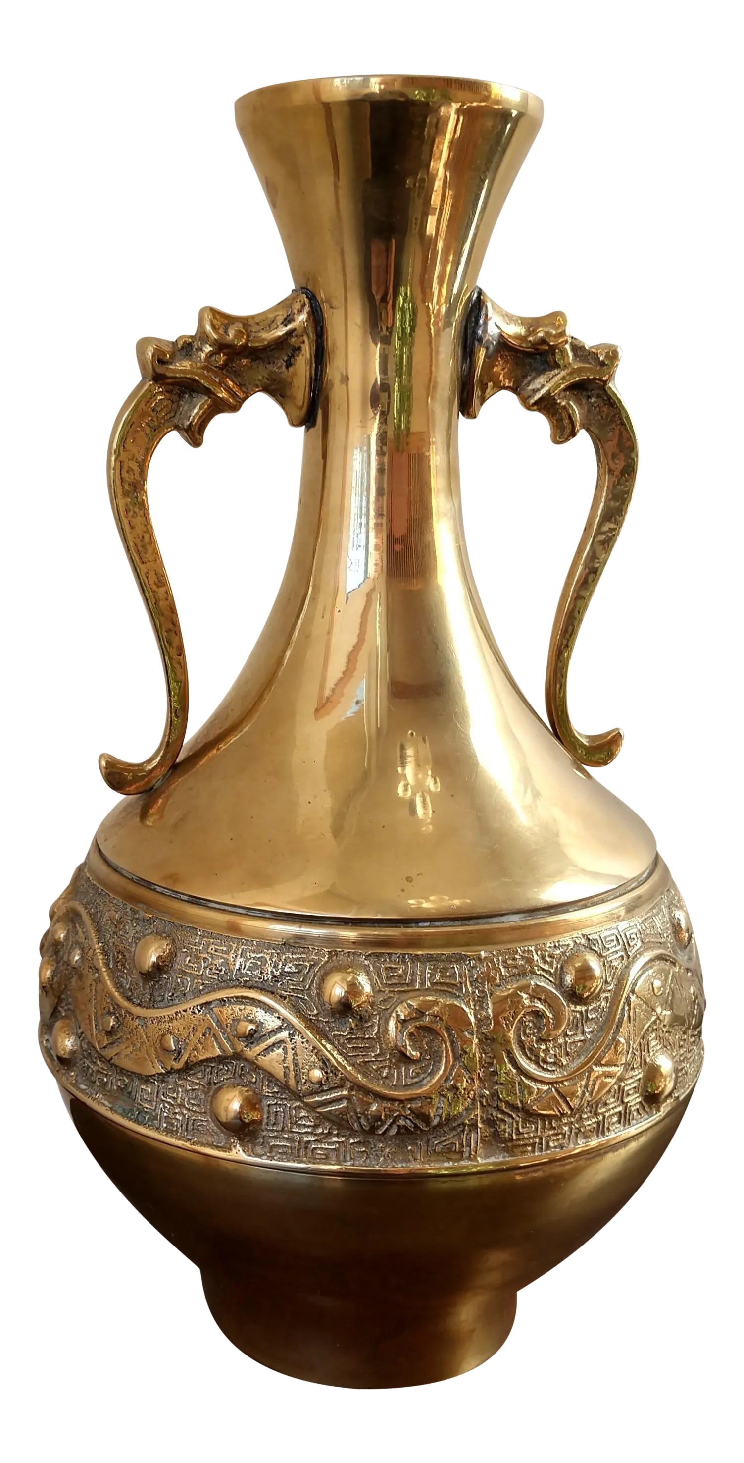 Pear Shaped Chinoiserie Vase in Brass With Dragon Handles (1 of 7)