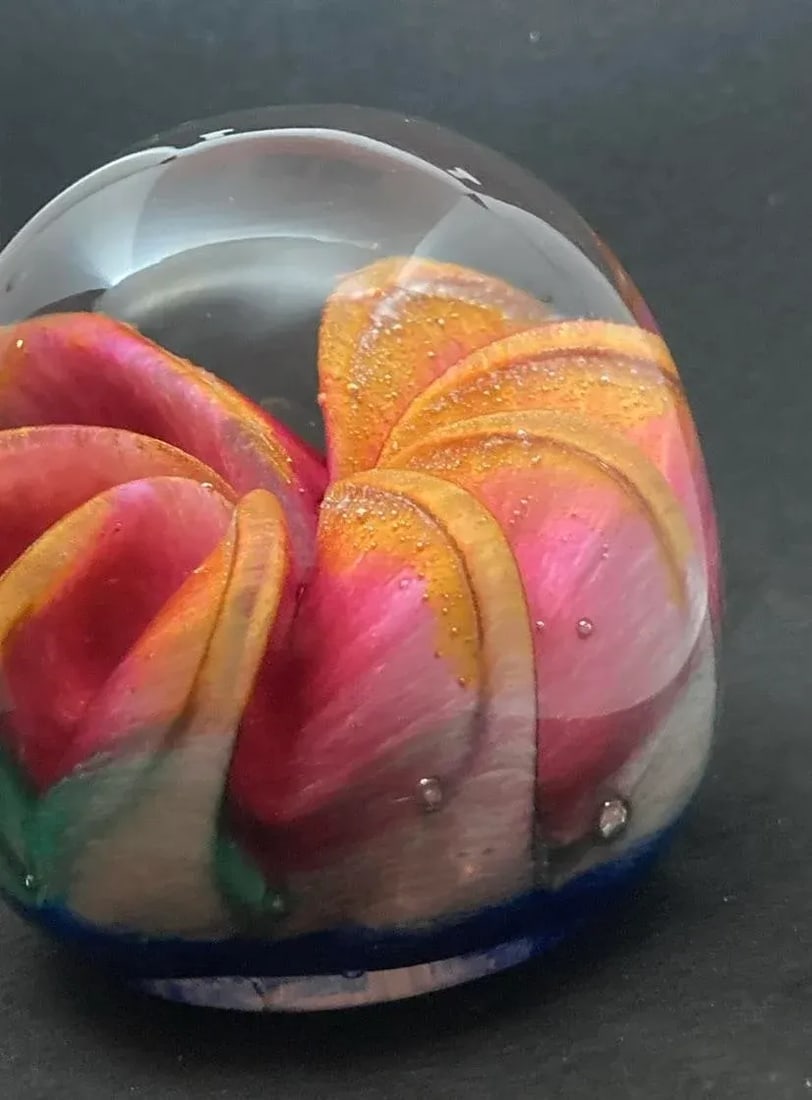 Epiphany 2003 Art Glass Orange Ruby Fruit / Blue Paperweight - 4