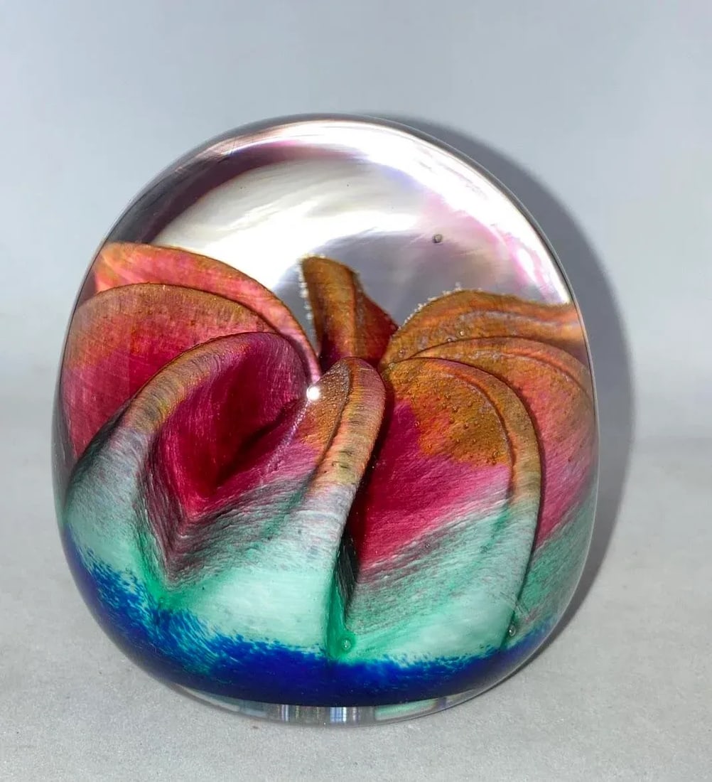 Epiphany 2003 Art Glass Orange Ruby Fruit / Blue Paperweight - 7