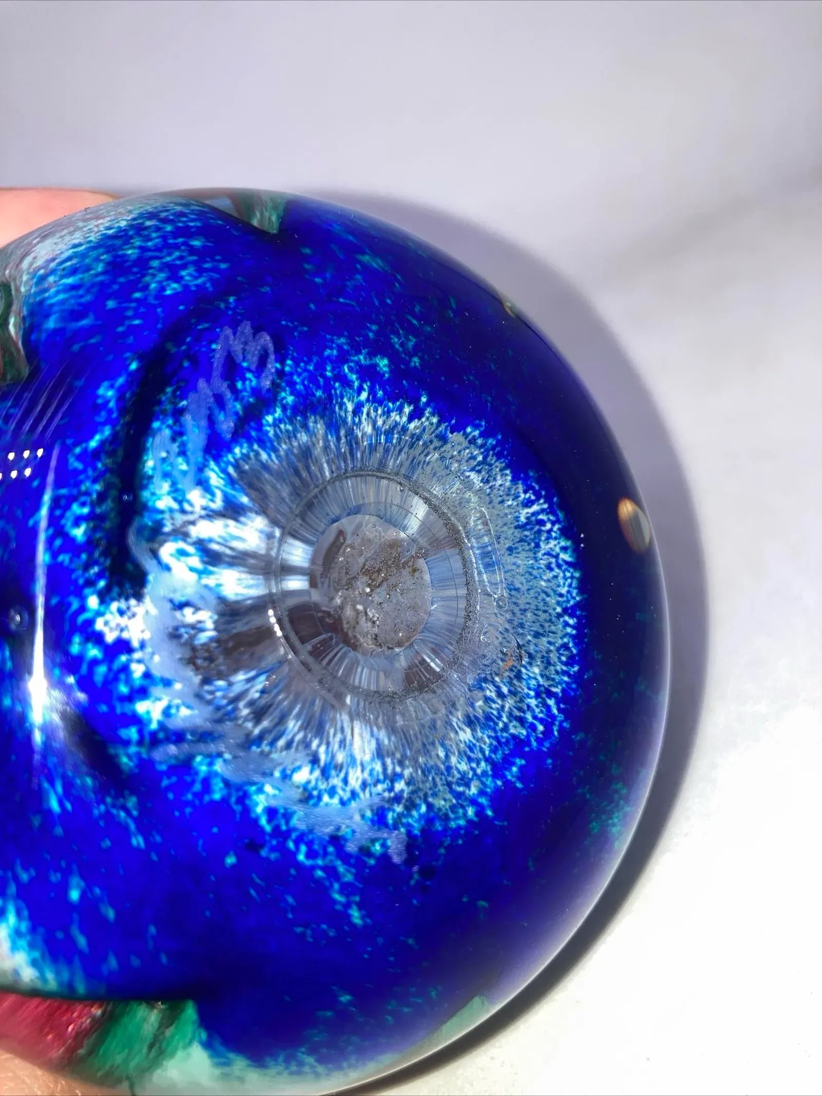 Epiphany 2003 Art Glass Orange Ruby Fruit / Blue Paperweight - 8