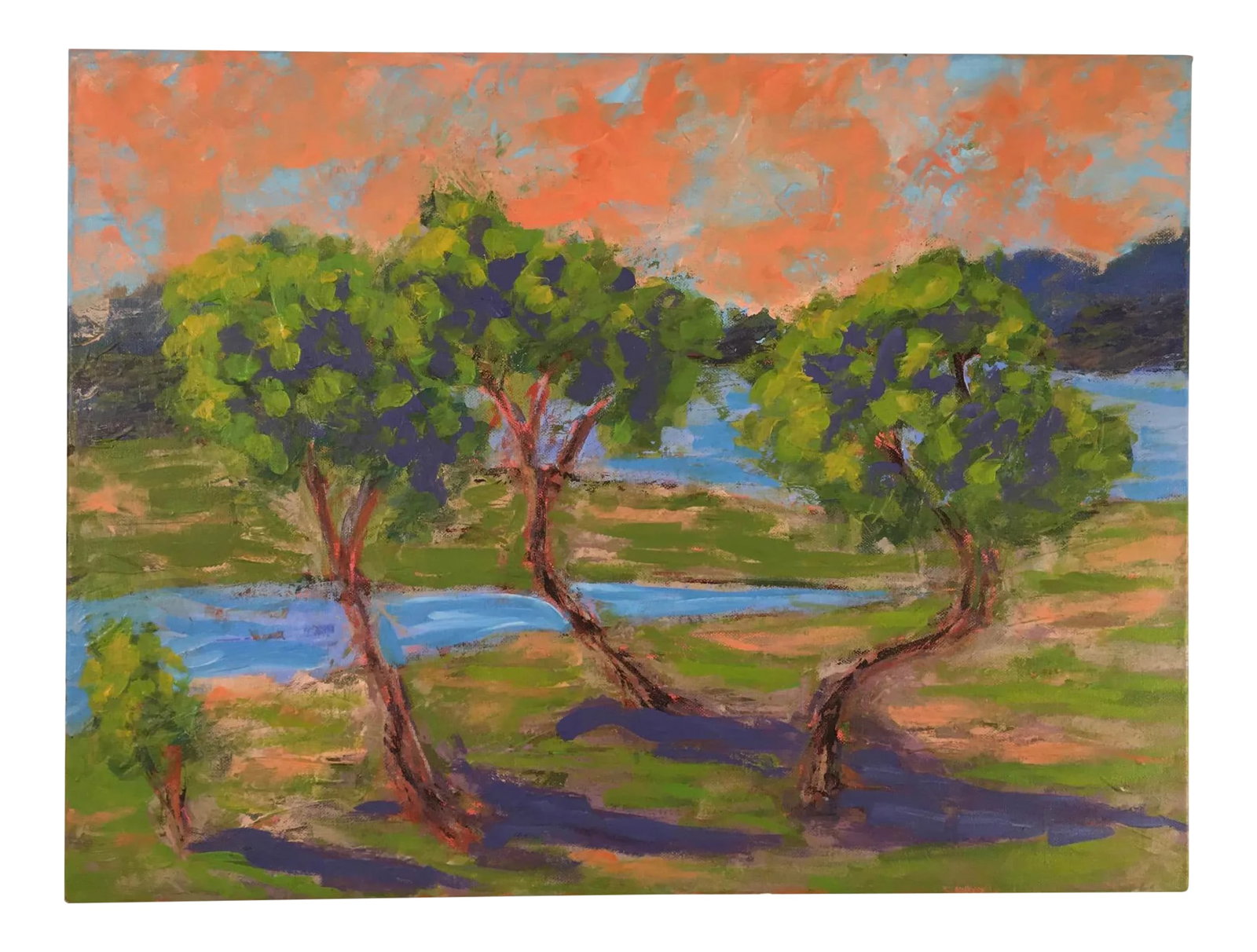 Expressive Fauve Landscapes Painting by J P Maciejowski: This acrylic painting measures 18 x 24. It is a wrapped canvas with a 1.5 inch height on the side. It is signed J P Maciejowski Title "The Three Amigos" Condition: Alterations: Original Condition Unal