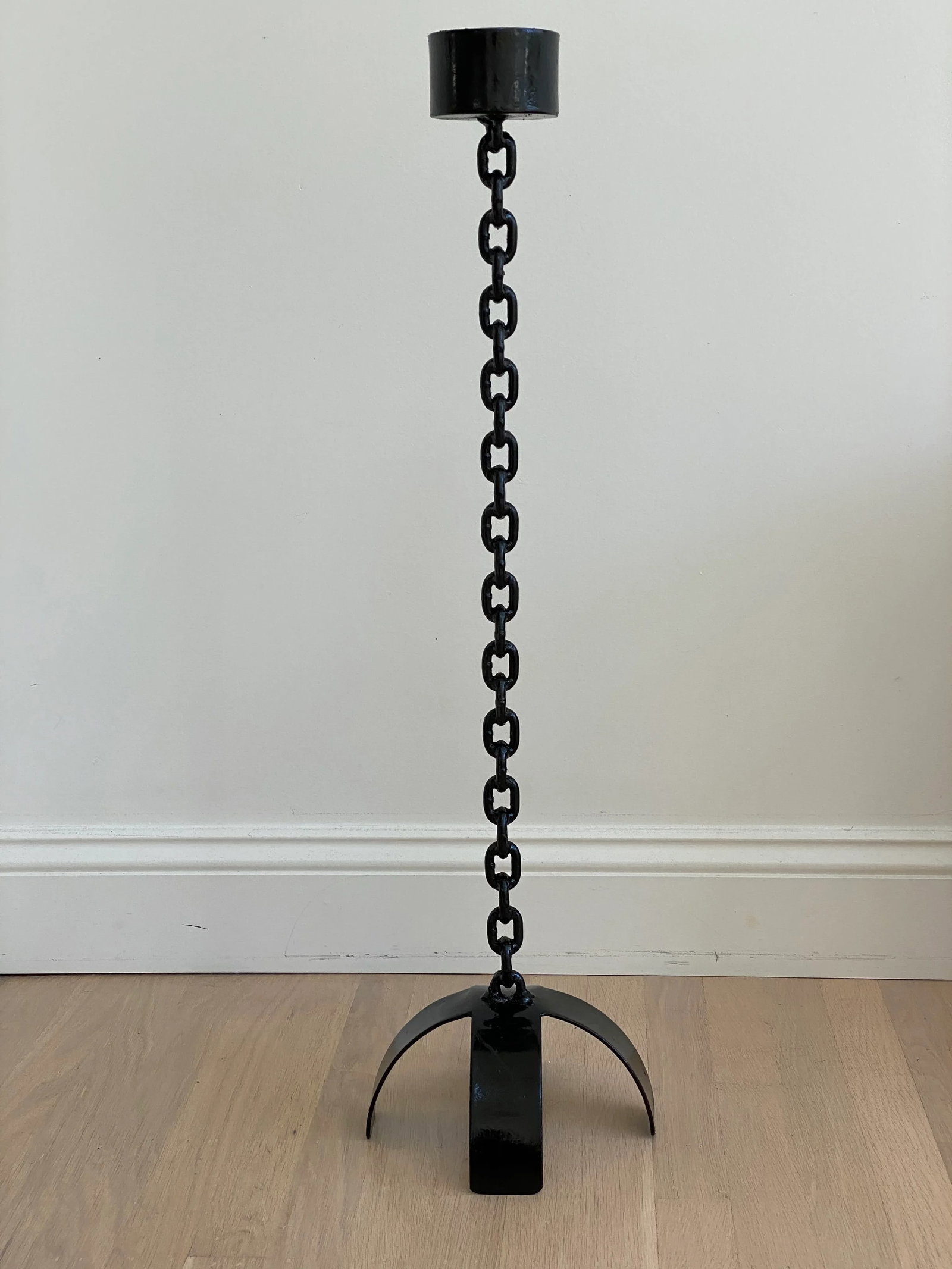 1980s Modernist Black Wrought Iron Floor Candle Stand - 4