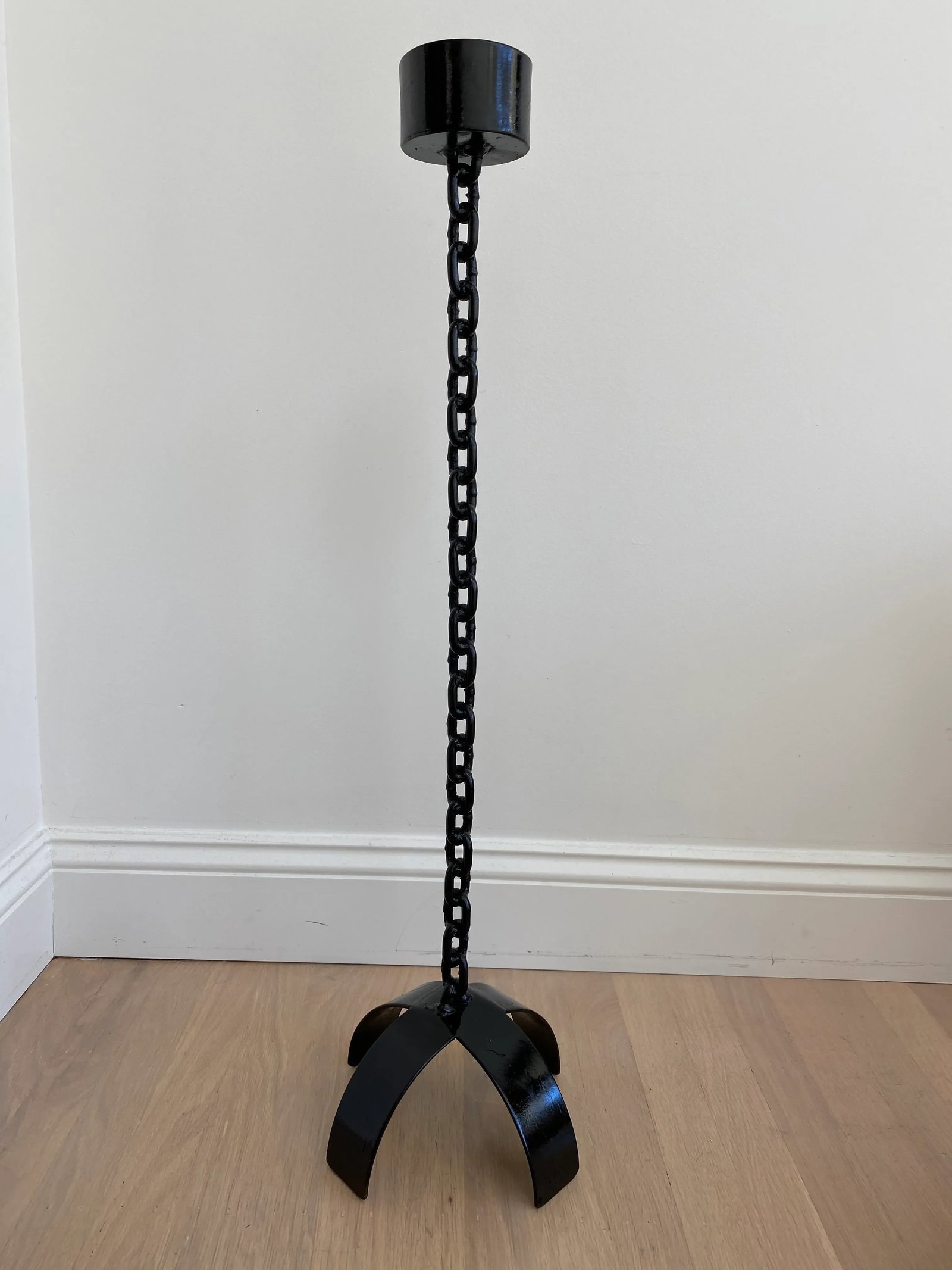1980s Modernist Black Wrought Iron Floor Candle Stand - 5