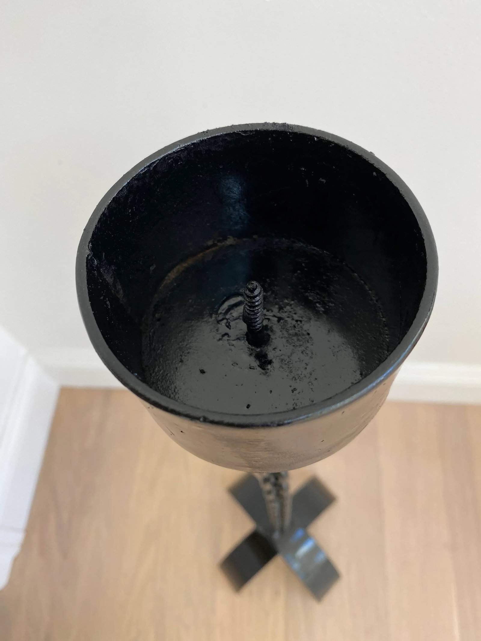 1980s Modernist Black Wrought Iron Floor Candle Stand - 6