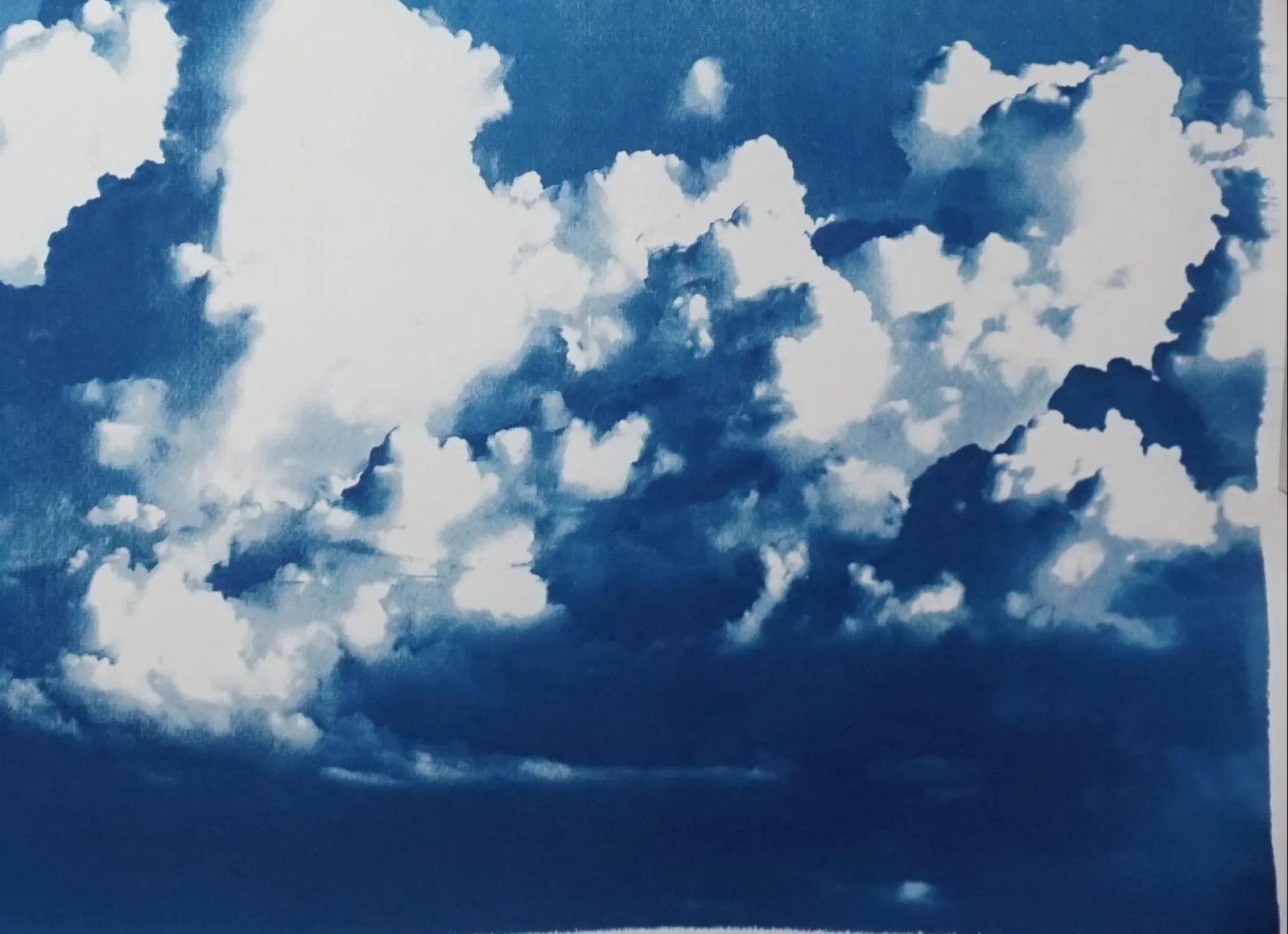Blustery Clouds After a Storm, Sky Blue Handprinted Cyanotype on Watercolor Paper, Meaningful Scene - 10