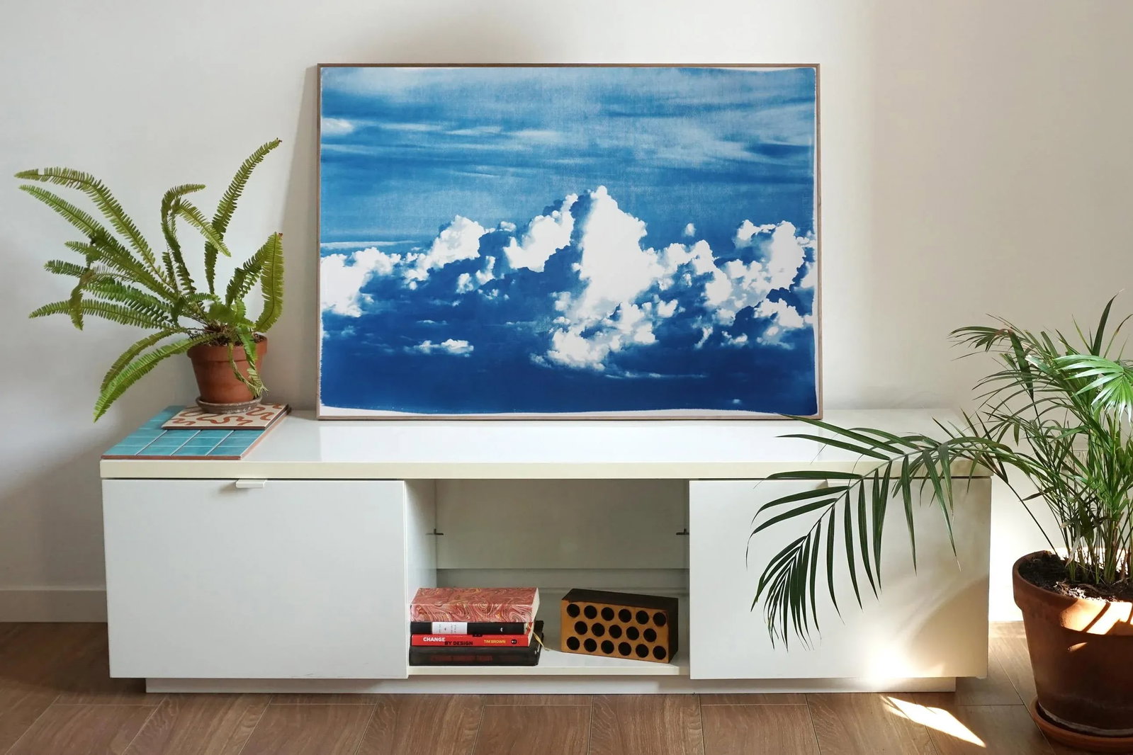Blustery Clouds After a Storm, Sky Blue Handprinted Cyanotype on Watercolor Paper, Meaningful Scene - 2