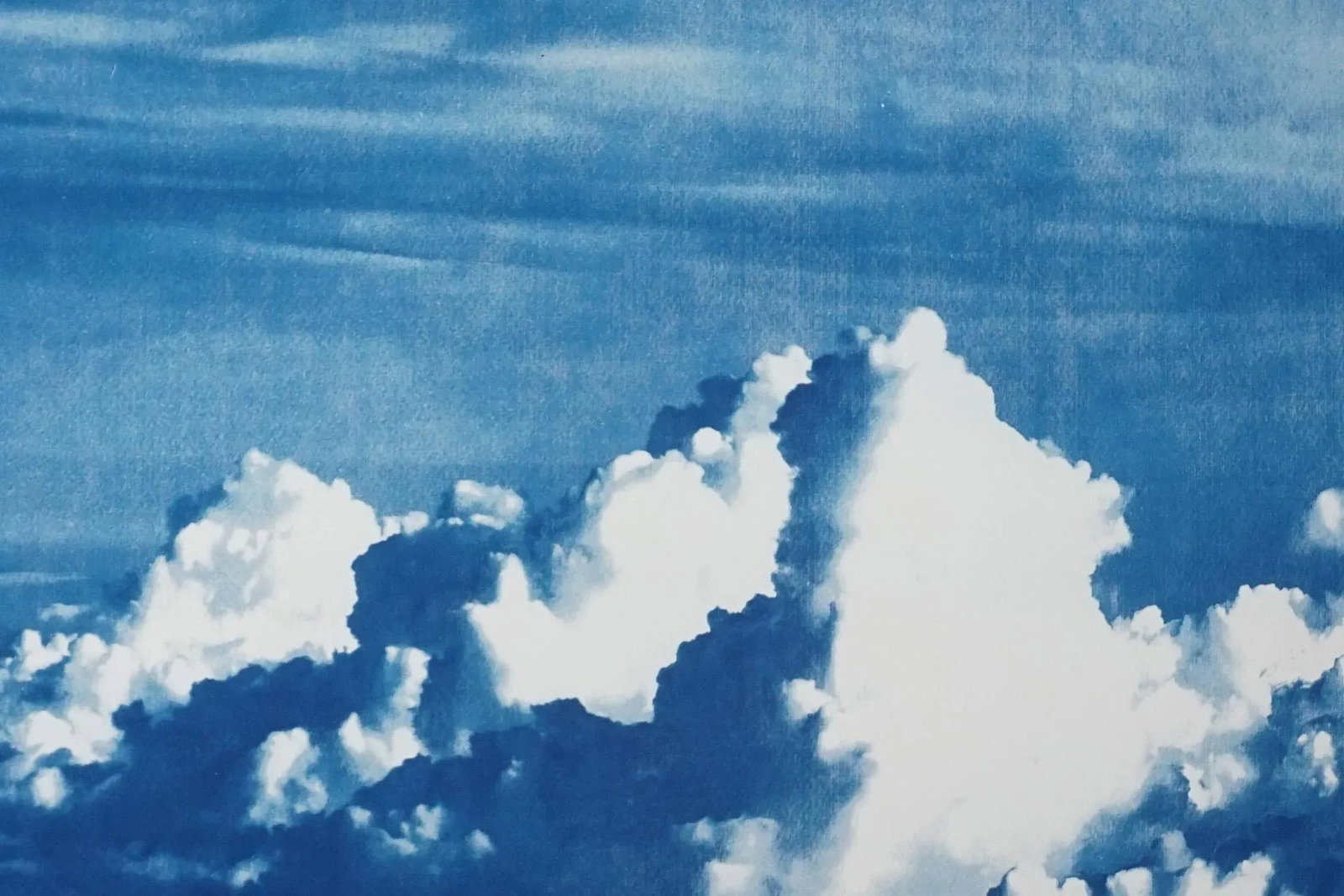Blustery Clouds After a Storm, Sky Blue Handprinted Cyanotype on Watercolor Paper, Meaningful Scene - 7