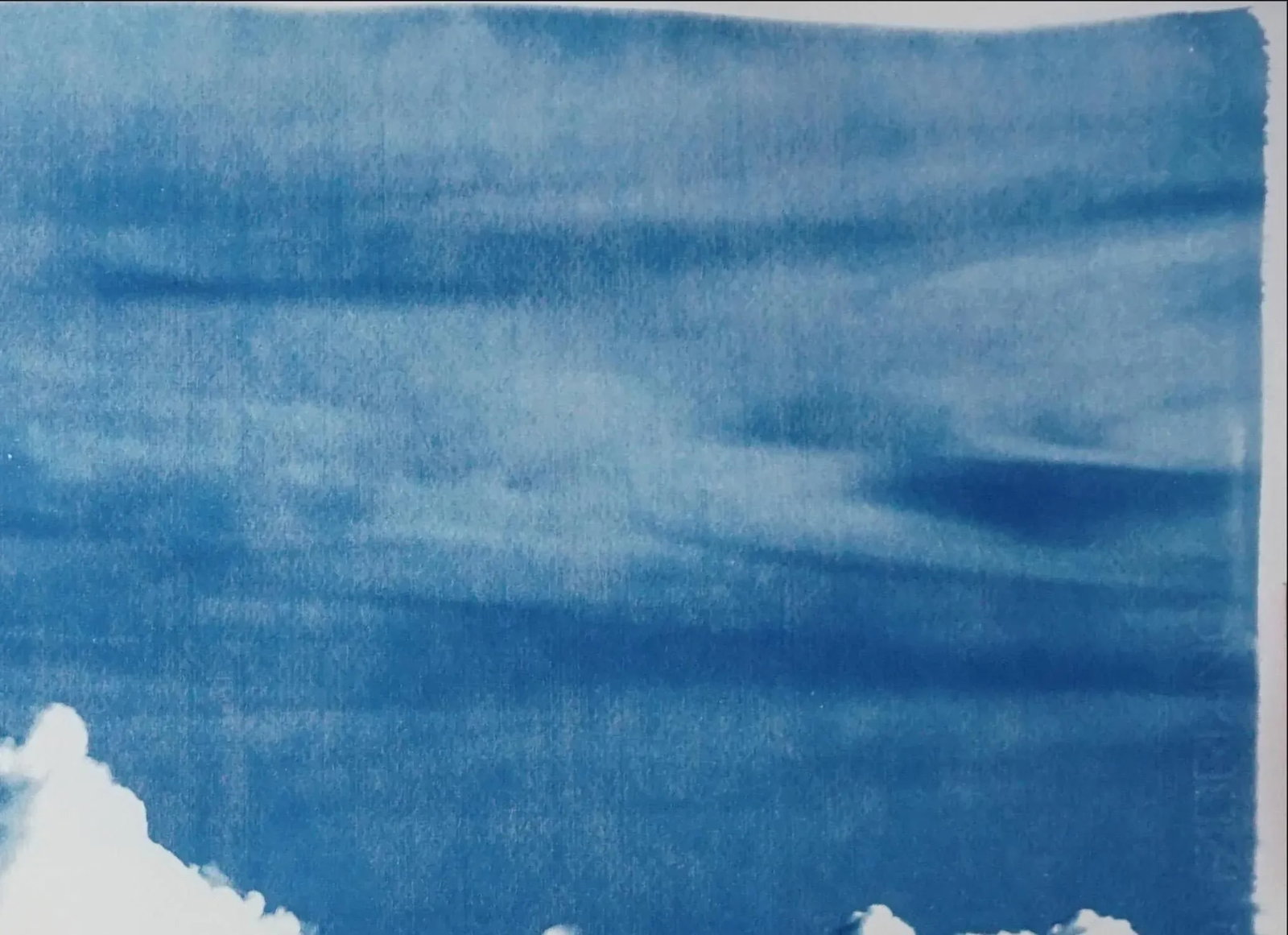 Blustery Clouds After a Storm, Sky Blue Handprinted Cyanotype on Watercolor Paper, Meaningful Scene - 8