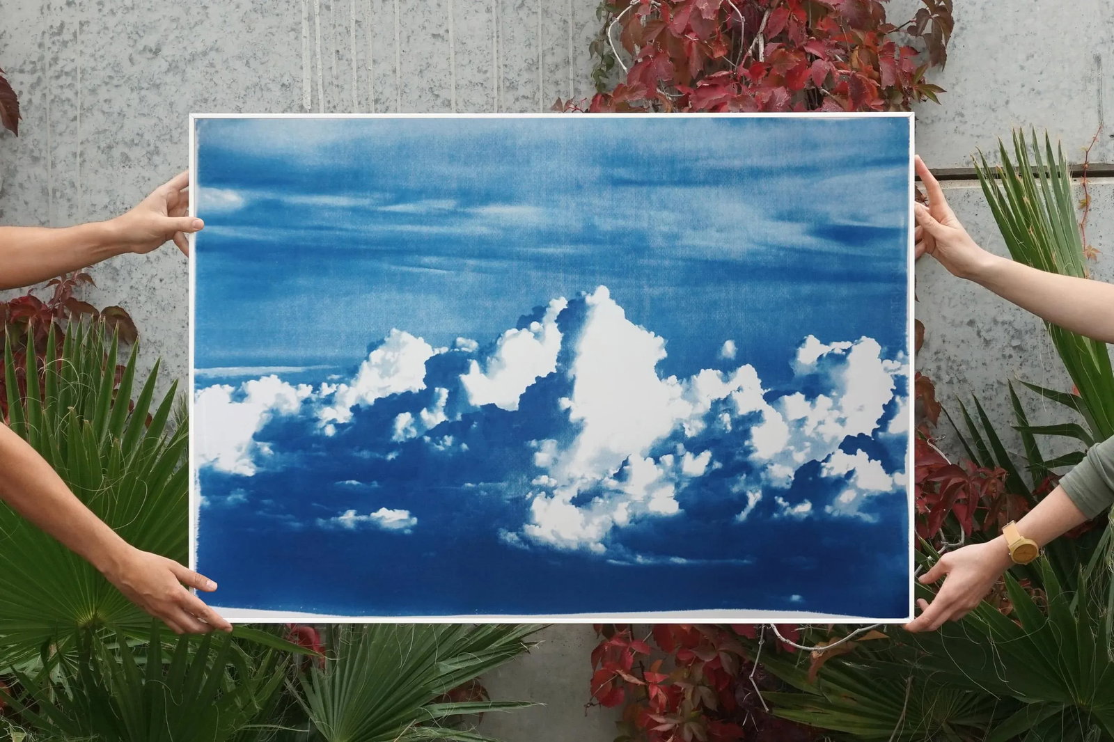 Blustery Clouds After a Storm, Sky Blue Handprinted Cyanotype on Watercolor Paper, Meaningful Scene - 9