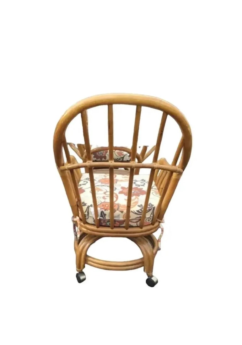 Vintage Lane Venture Wicker & Bamboo Dining Table With Glass Top & 4 Rolling Chairs - 3