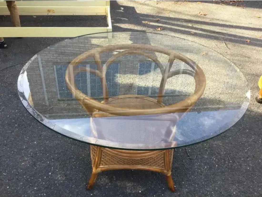 Vintage Lane Venture Wicker & Bamboo Dining Table With Glass Top & 4 Rolling Chairs - 6