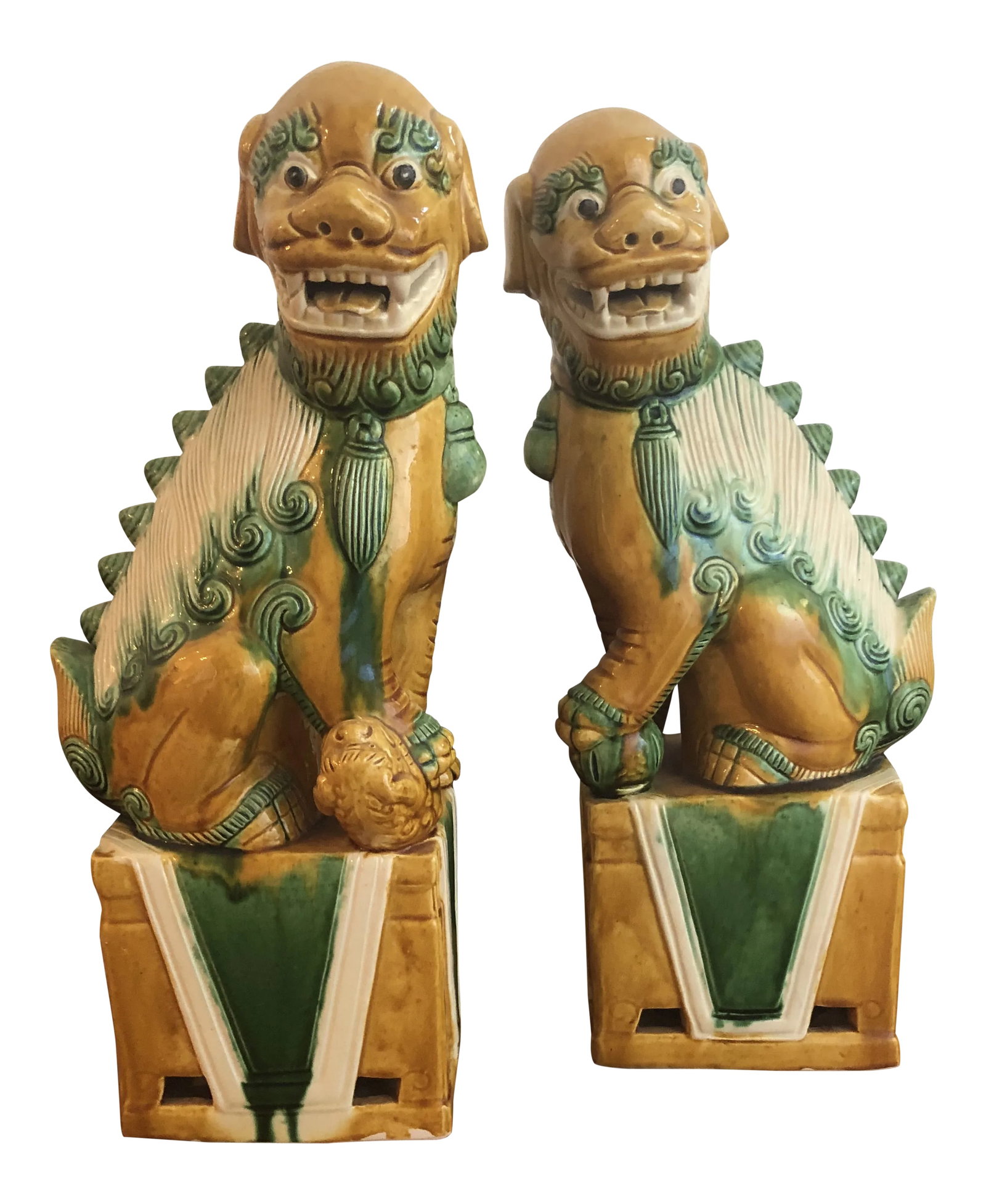 Large Ceramic Glazed Foo Dogs - a Pair (1 of 9)