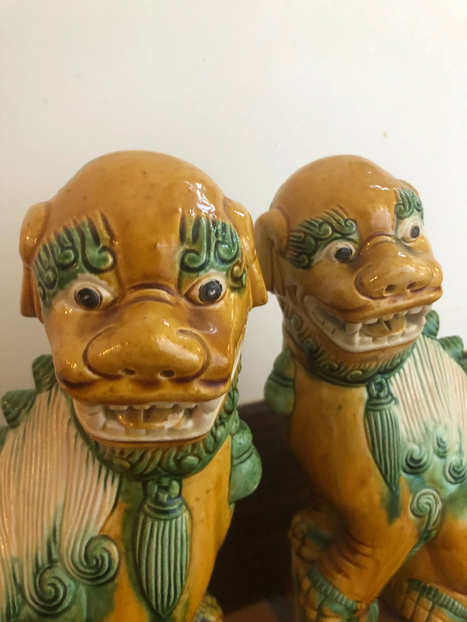 Large Ceramic Glazed Foo Dogs - a Pair - 2