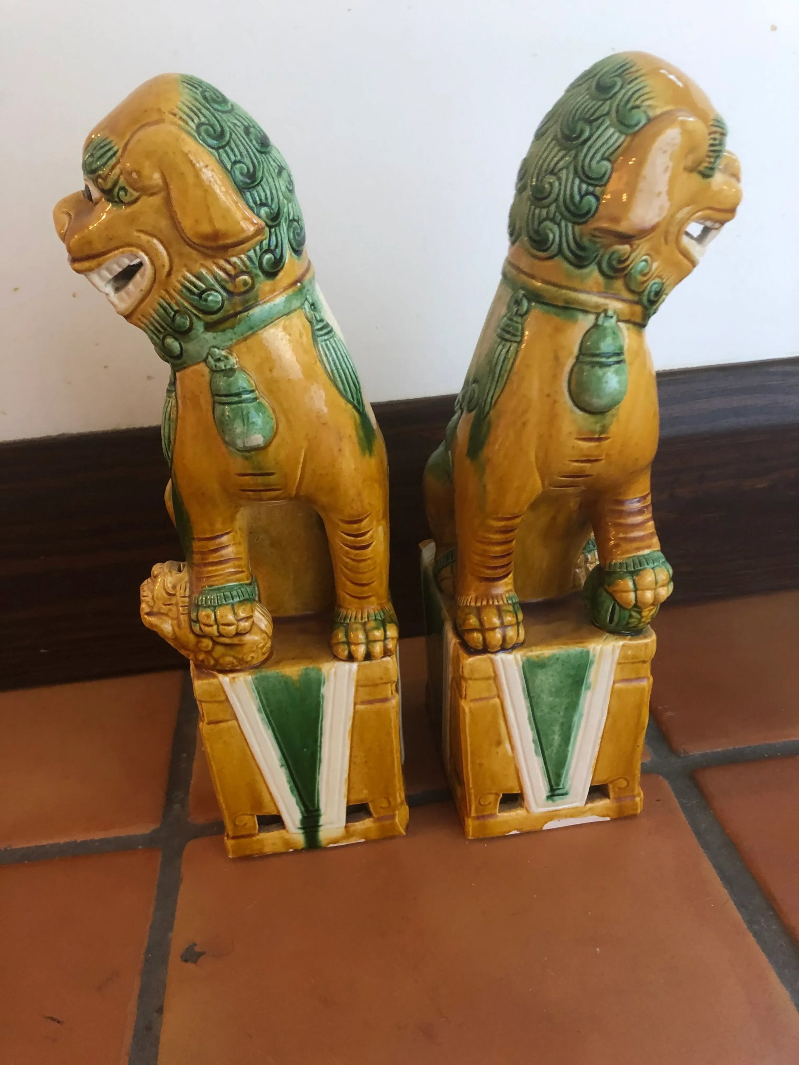 Large Ceramic Glazed Foo Dogs - a Pair - 3