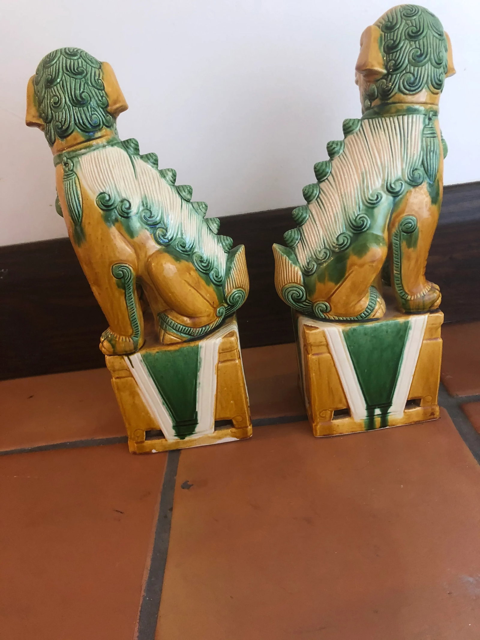 Large Ceramic Glazed Foo Dogs - a Pair - 4