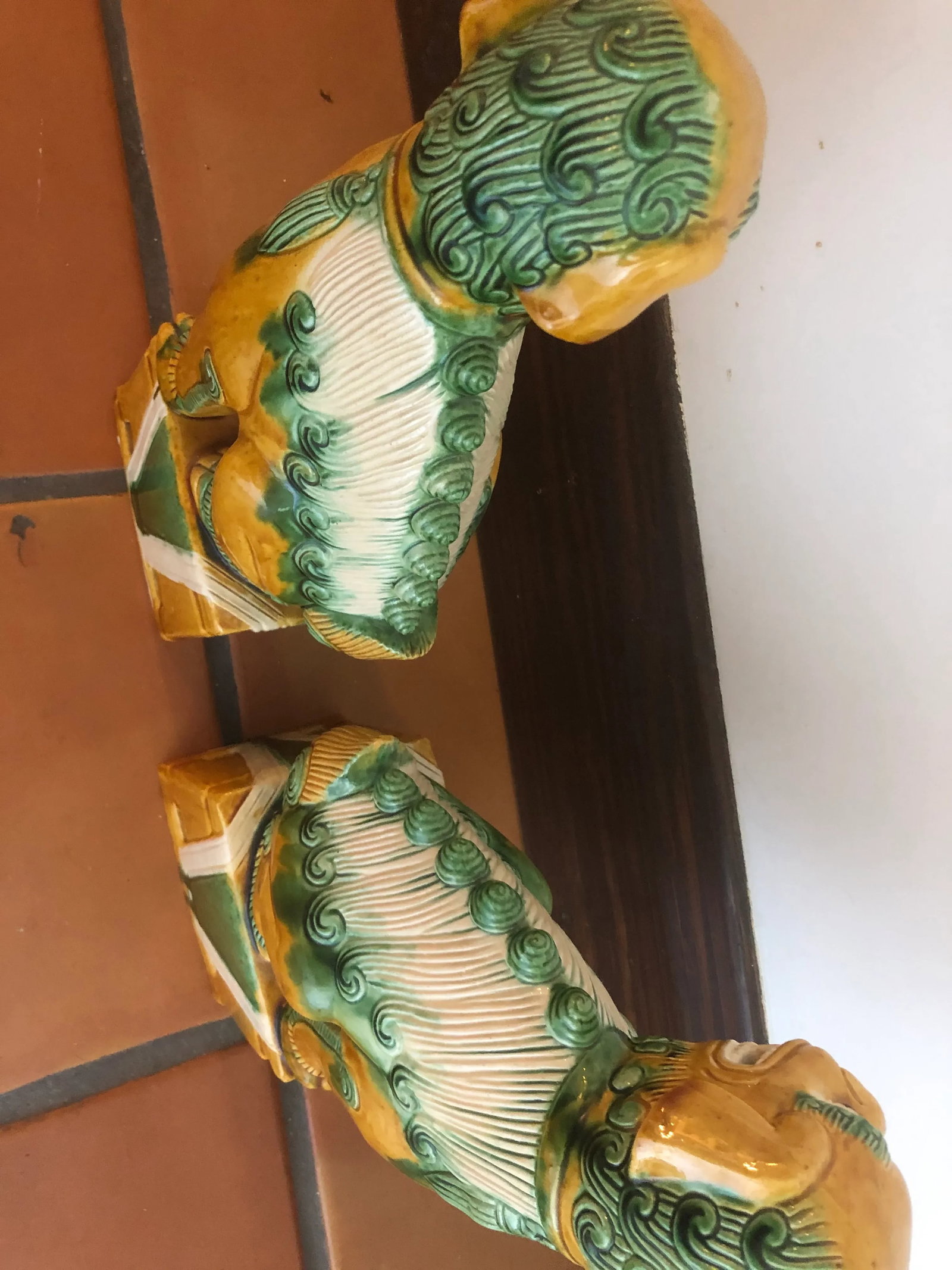 Large Ceramic Glazed Foo Dogs - a Pair - 5