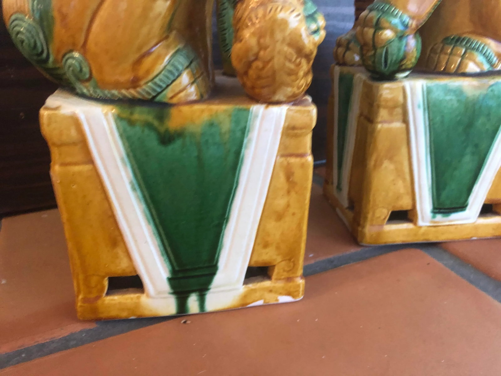 Large Ceramic Glazed Foo Dogs - a Pair - 6
