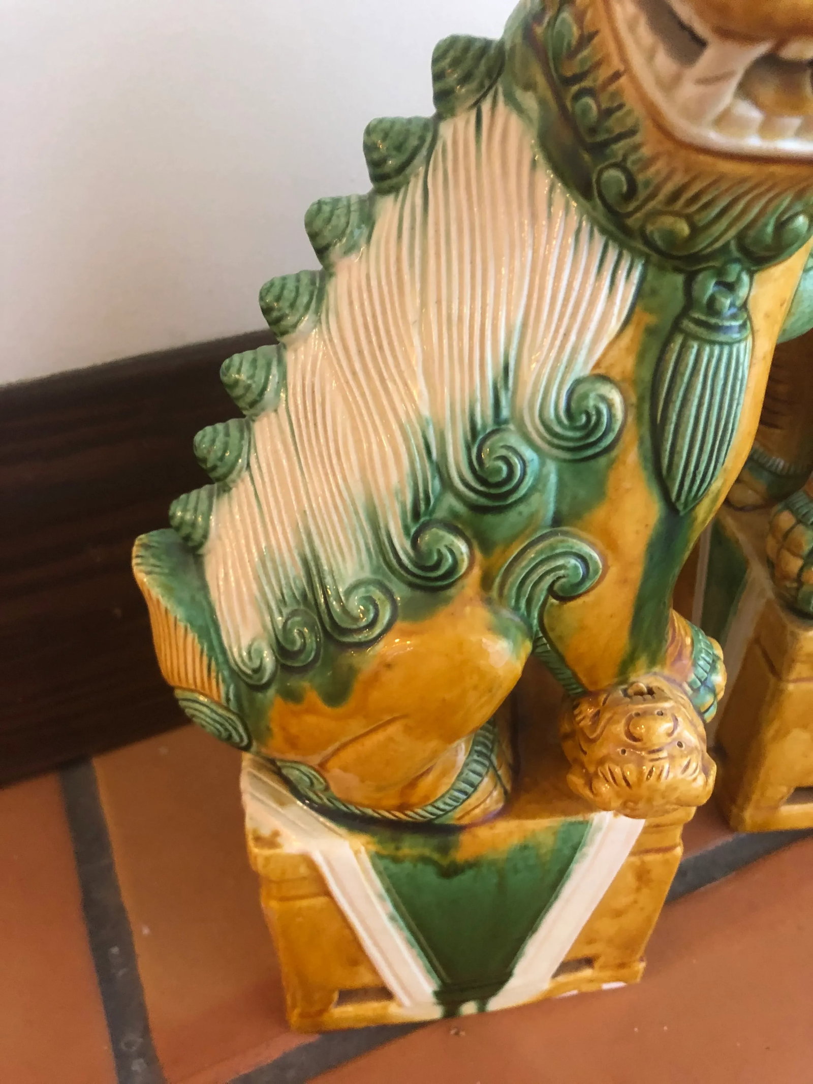 Large Ceramic Glazed Foo Dogs - a Pair - 7