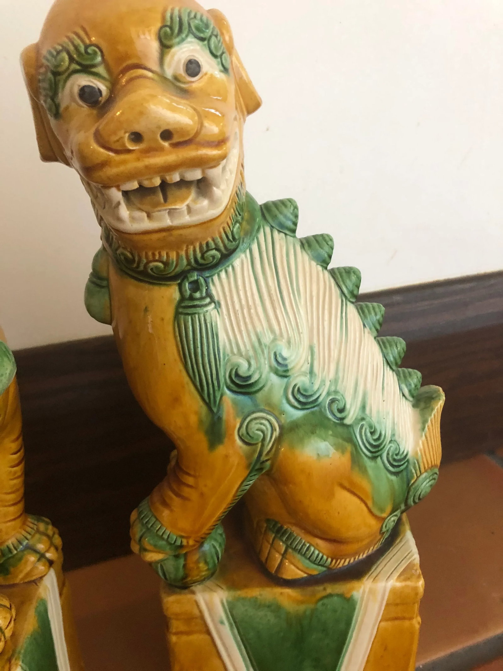 Large Ceramic Glazed Foo Dogs - a Pair - 8