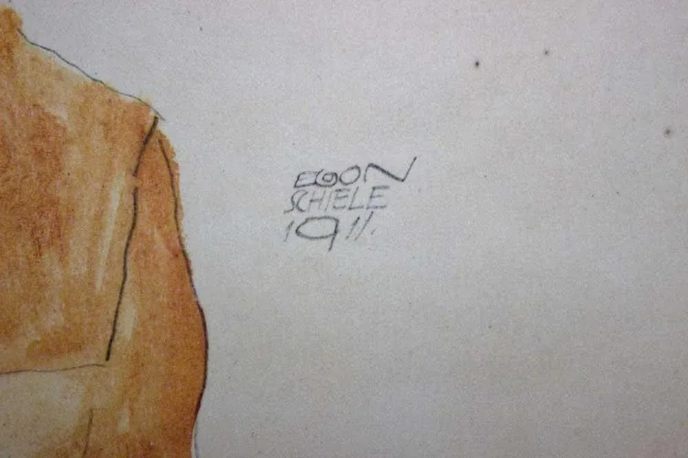 Modern Egon Schiele Lithograph "Girl in a Yellow Dress" W/Frame - 4