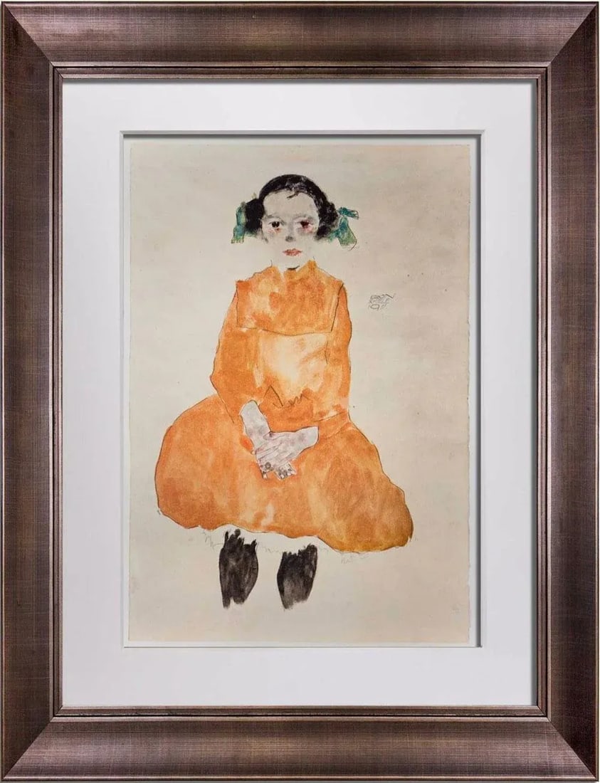Modern Egon Schiele Lithograph "Girl in a Yellow Dress" W/Frame - 8
