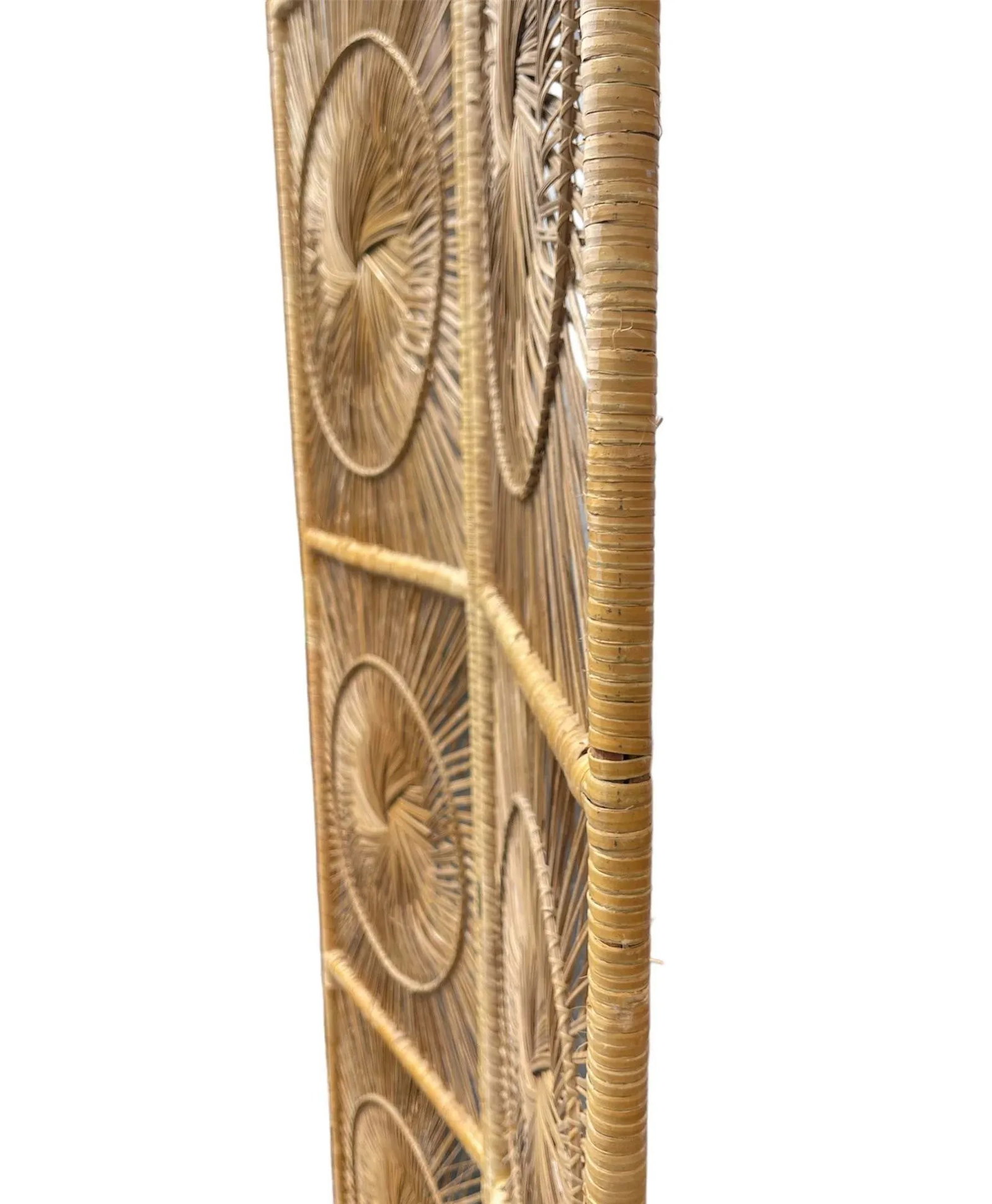 Vintage Three-Panel Sunburst Rattan Divider - 5