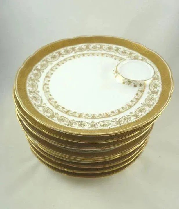Antique Porcelain Dessert Plates & Demitasse/Espresso Cups Gilt C1890 - Set of Eight - 2