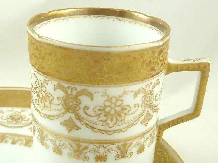 Antique Porcelain Dessert Plates & Demitasse/Espresso Cups Gilt C1890 - Set of Eight - 3