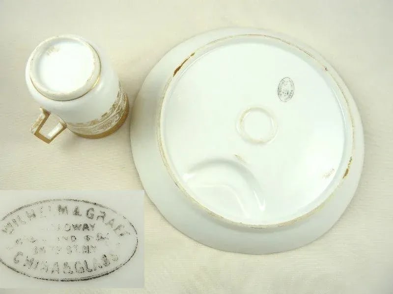 Antique Porcelain Dessert Plates & Demitasse/Espresso Cups Gilt C1890 - Set of Eight - 6