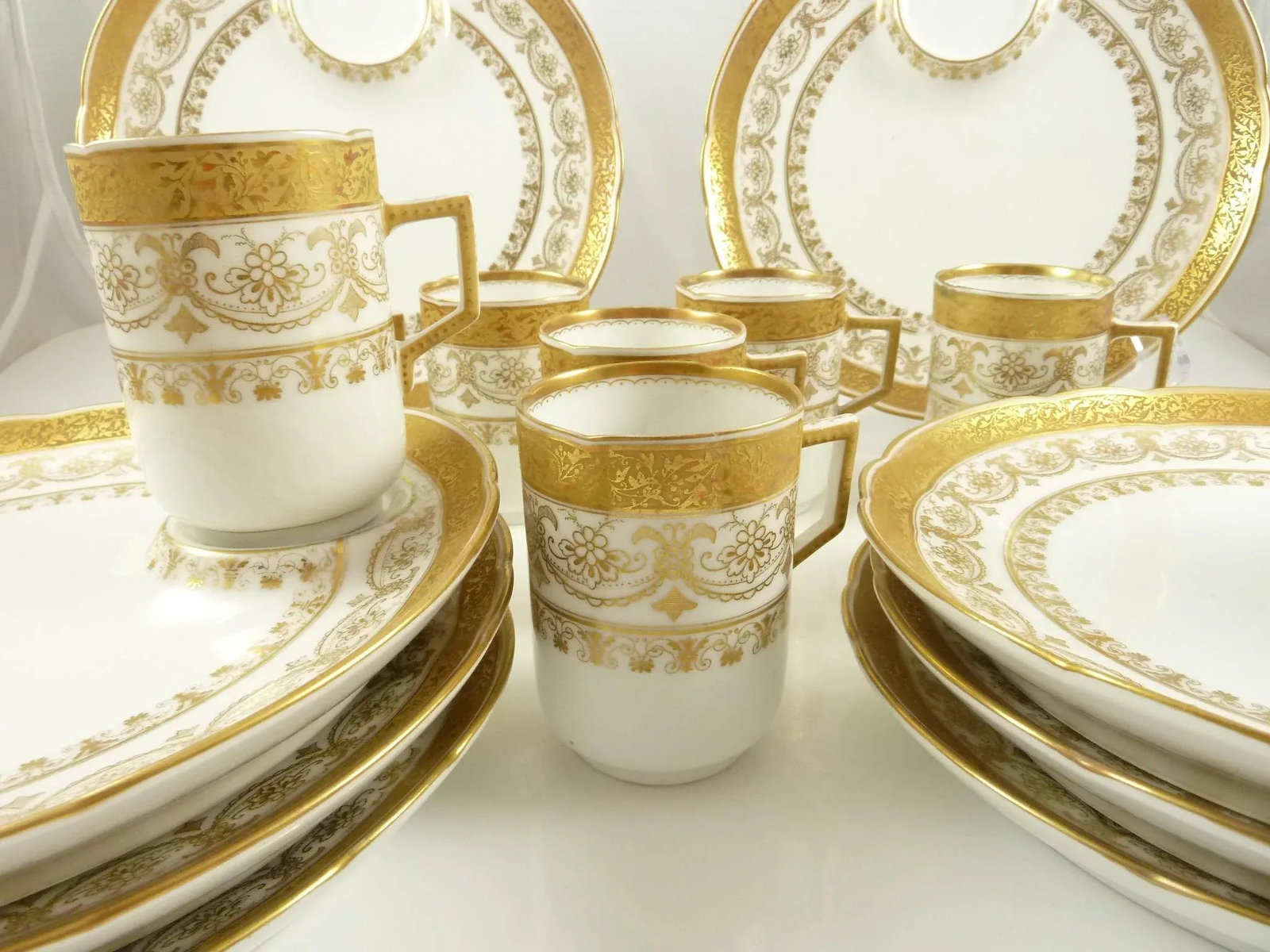 Antique Porcelain Dessert Plates & Demitasse/Espresso Cups Gilt C1890 - Set of Eight - 7