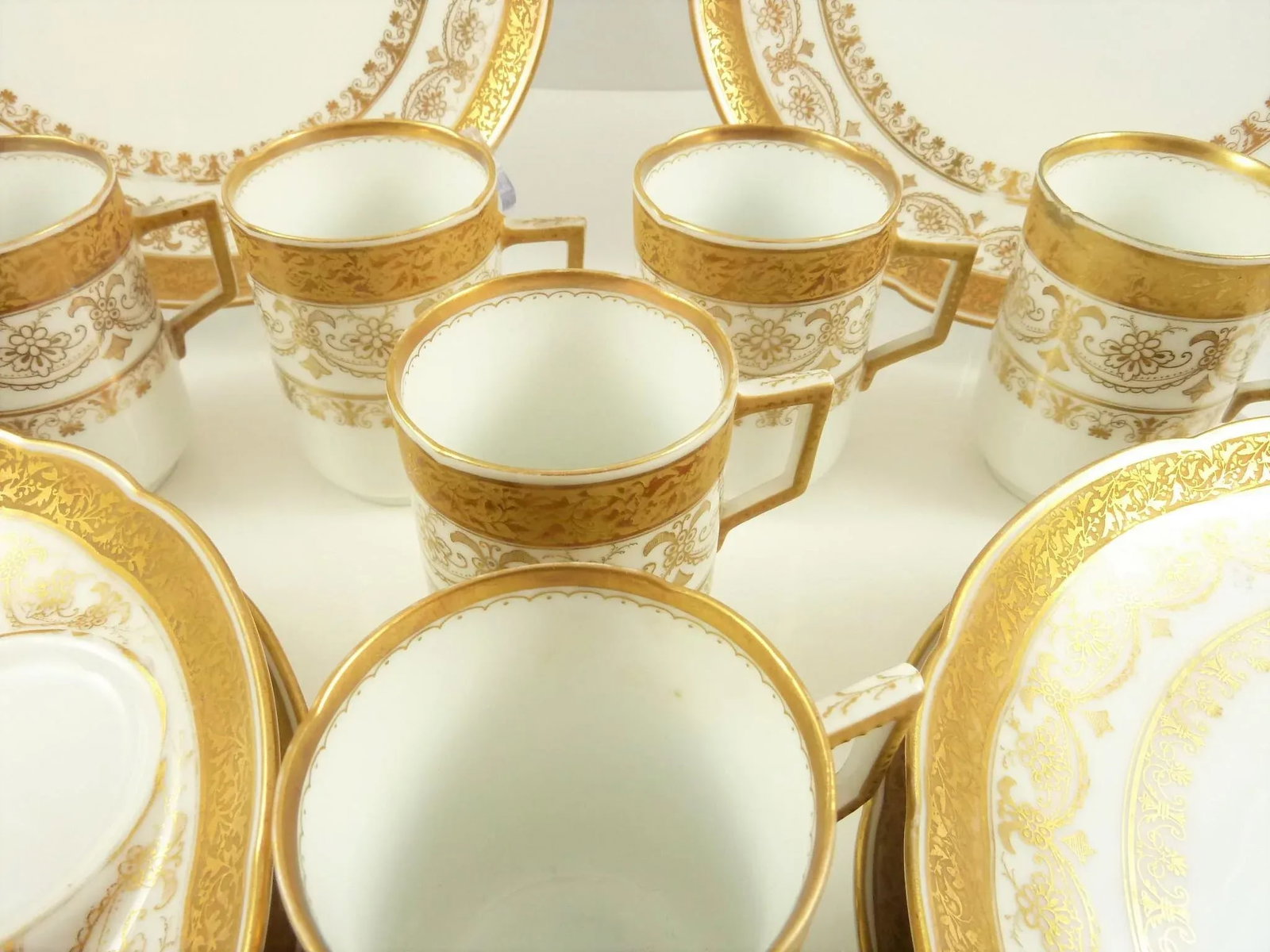 Antique Porcelain Dessert Plates & Demitasse/Espresso Cups Gilt C1890 - Set of Eight - 8