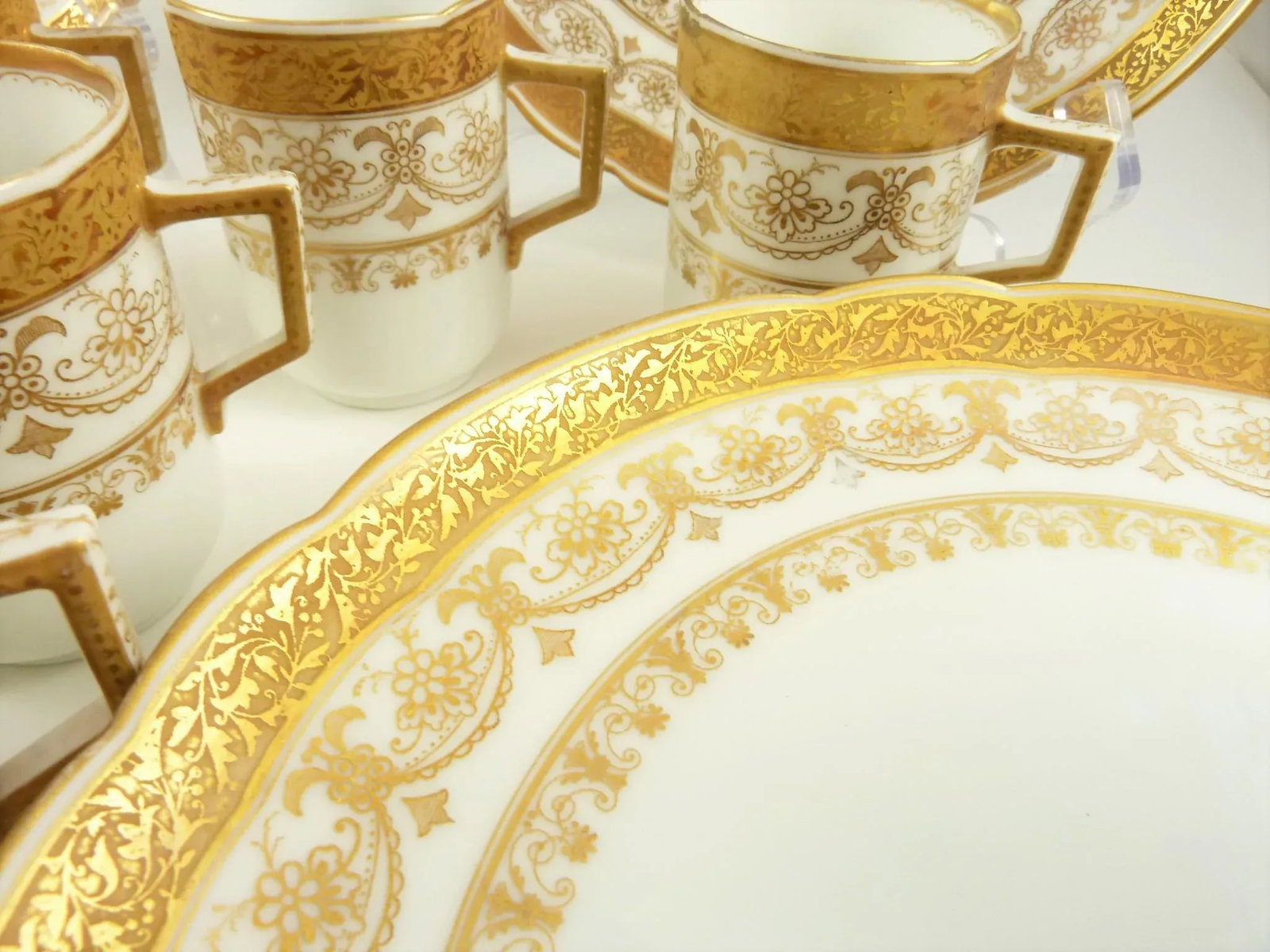 Antique Porcelain Dessert Plates & Demitasse/Espresso Cups Gilt C1890 - Set of Eight - 9