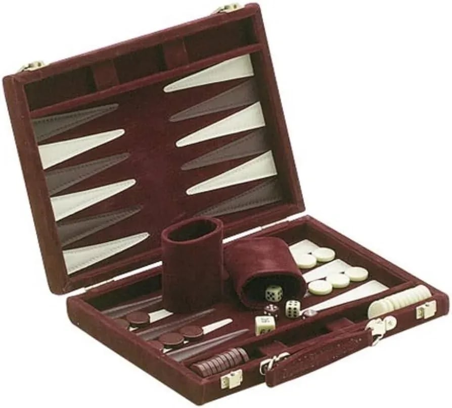 Vintage Burgundy Velvet Backgammon Game Board Carrying Case - 2