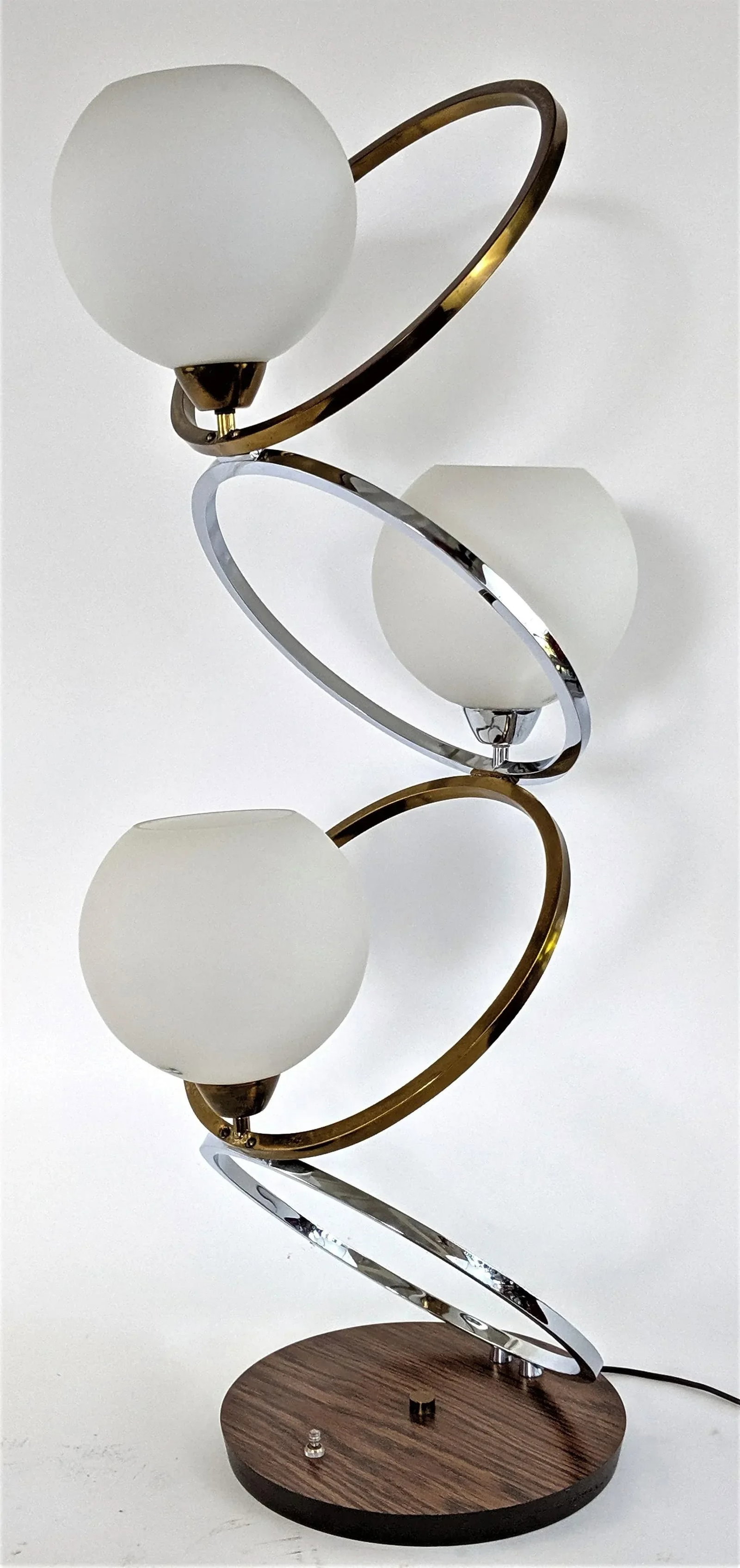 1970s Chrome and Brass Zigzag Rings and Glass Globes Mid Century Lamp - 13